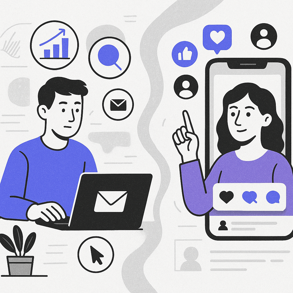 Owned Traffic vs. Rented Attention — illustration