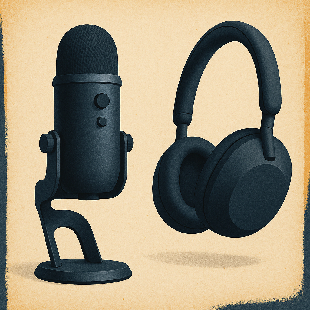 The Core Components: Blue Yeti, Shure MV7, and Sony WH-1000XM5 — illustration