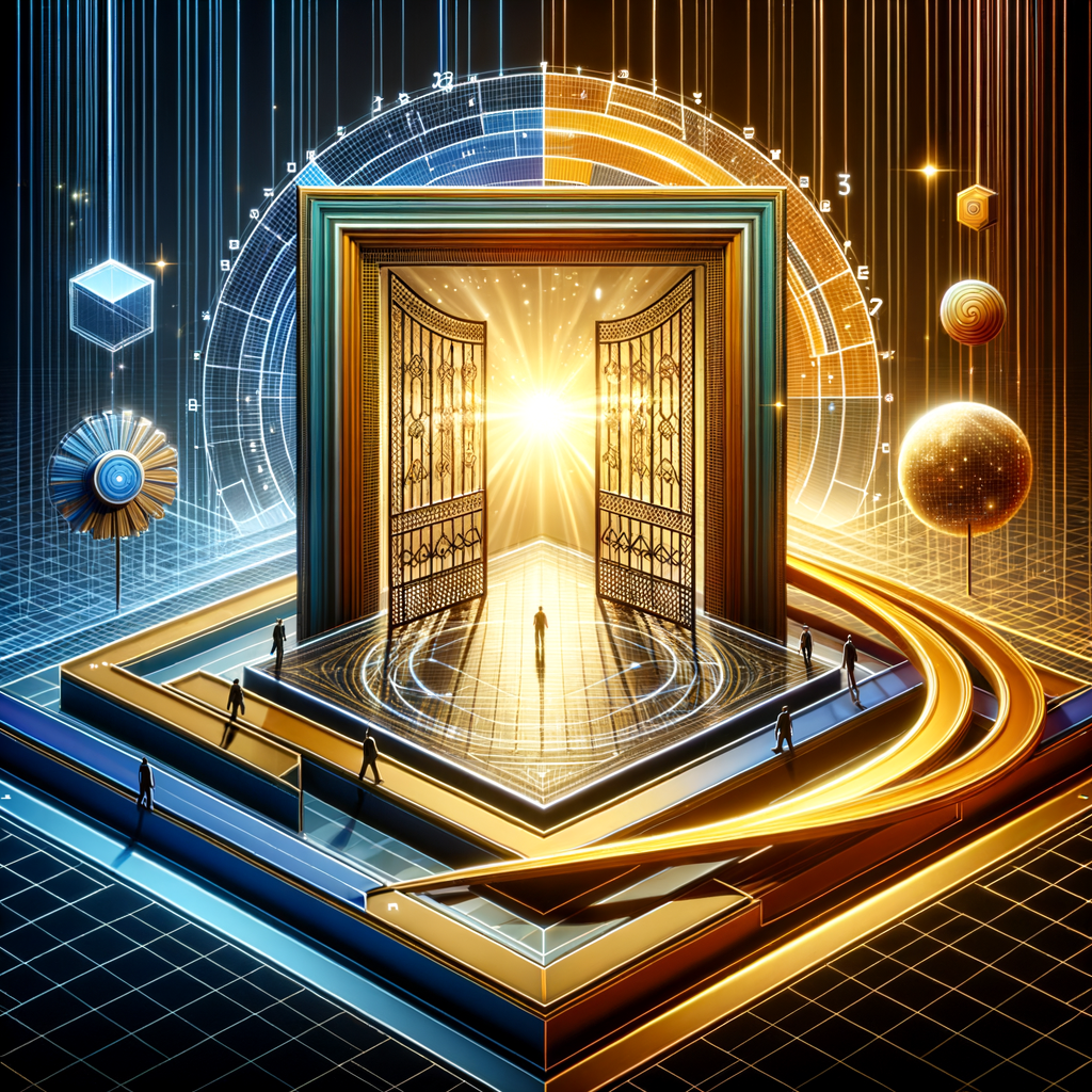 Digital marketing guru showing golden gates to business growth