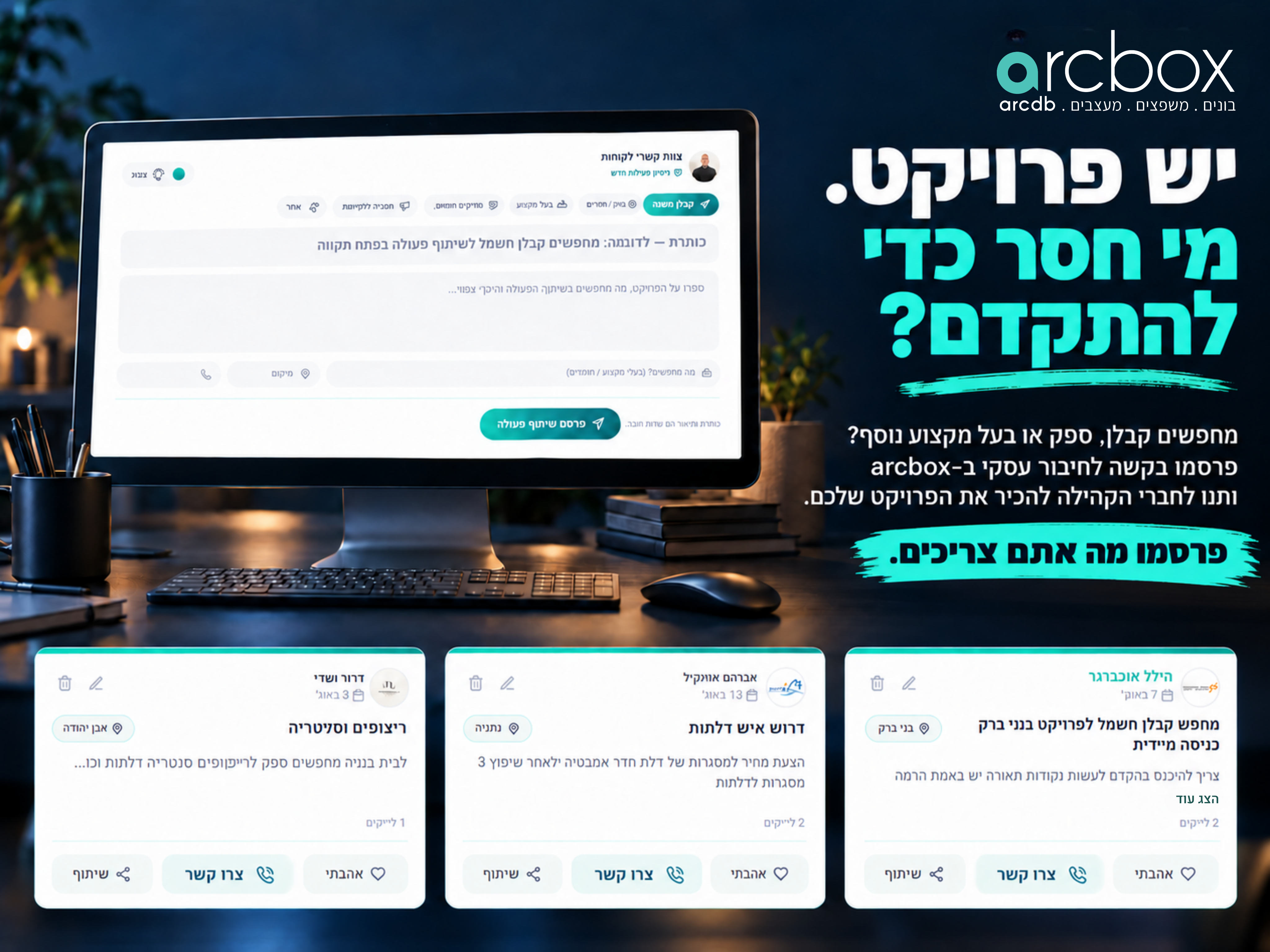 יש פרויקט? מצא את השותפים המושלמים ב-Arcbox!