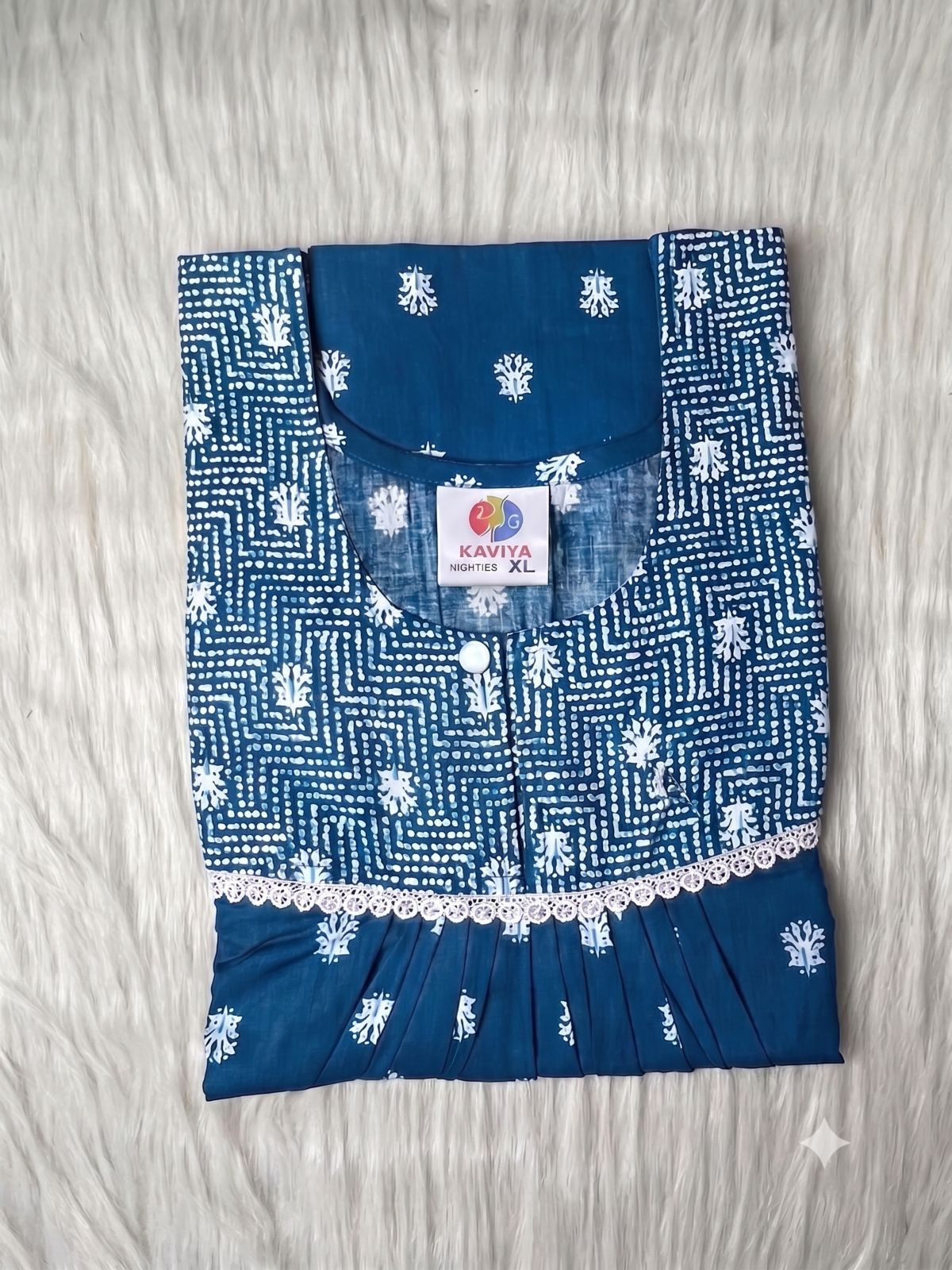 Kaviya Women's Printed Cotton Nighty - Blue (XL)