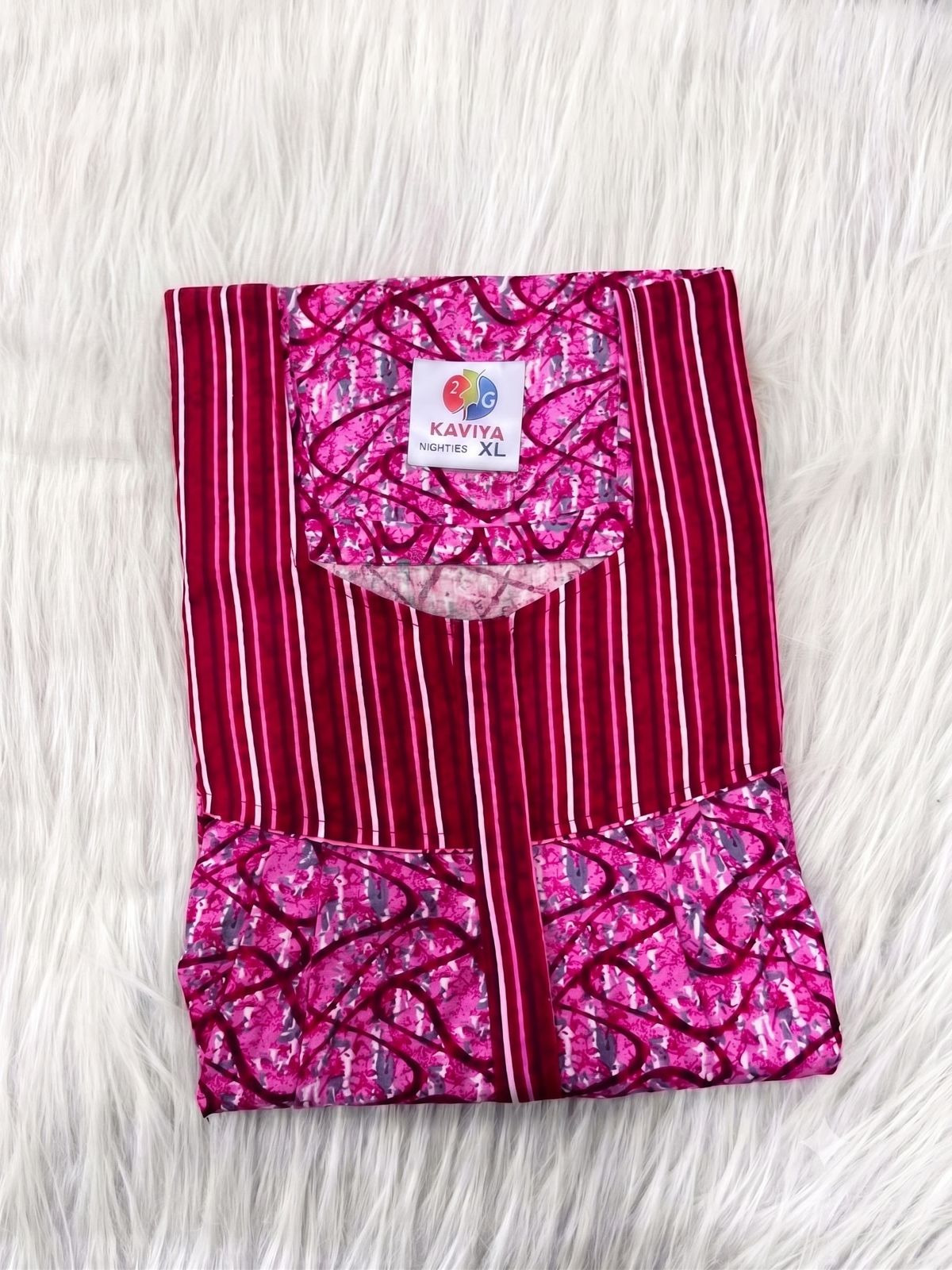 Kaviya Women's Printed & Striped Cotton Nighty