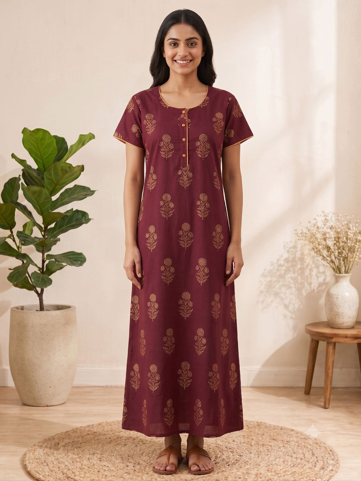 Gold Floral Print Nighty