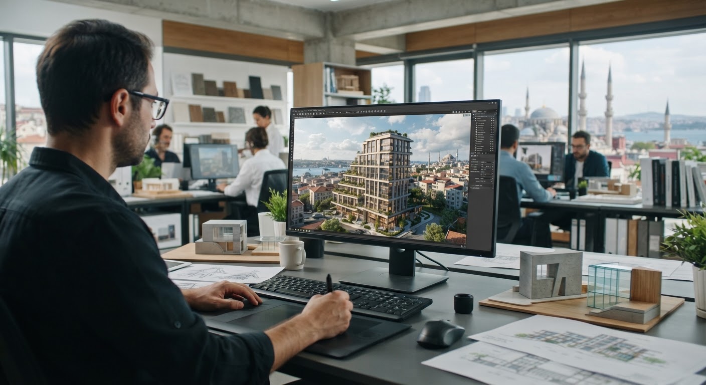 Render programı seçerken mimarlar neye bakmalı? — ArchiRend AI görseli