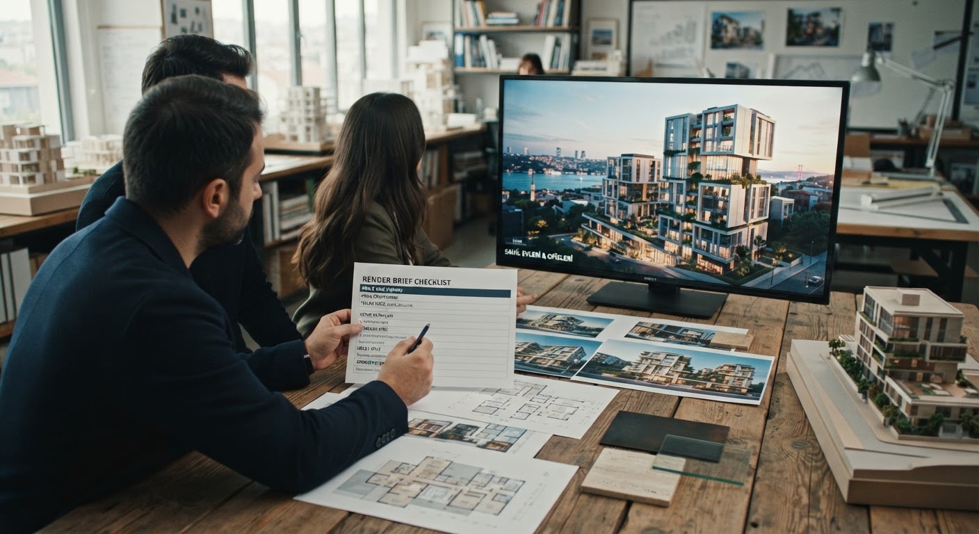 Etkili render brief’i nasıl hazırlanır? (Şablonlar ve kontrol listesi — ArchiRend AI görseli