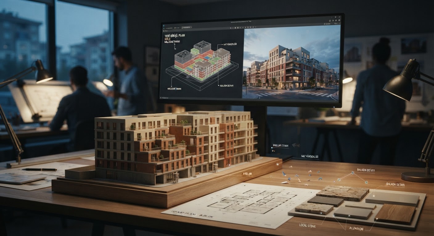 Veri hazırlığı: Plan, kütle ve malzeme bilgisini AI için doğru beslemek — ArchiRend AI görseli