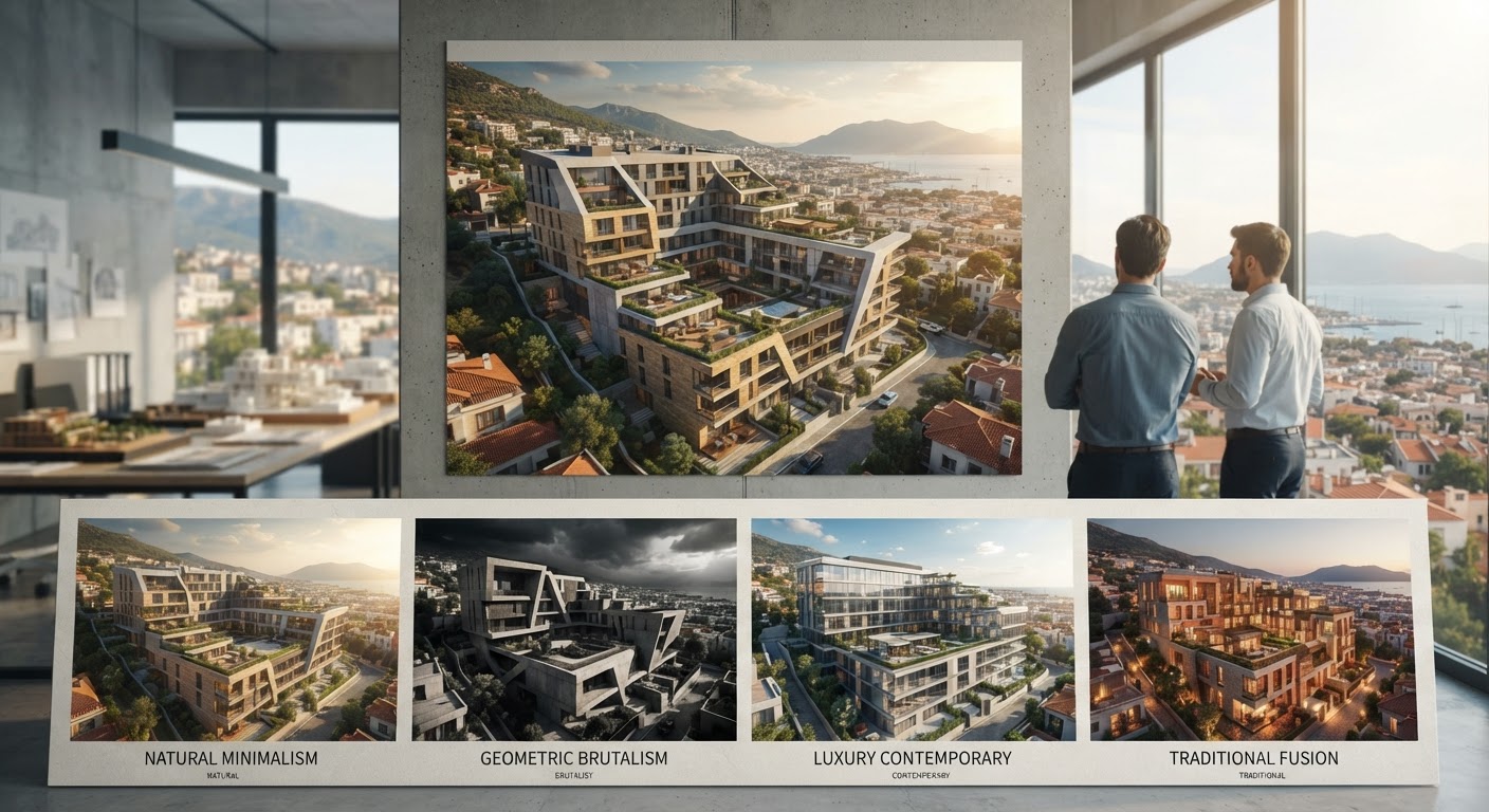 Stil varyasyonları: Aynı tasarımdan farklı konseptler üretme — ArchiRend AI görseli