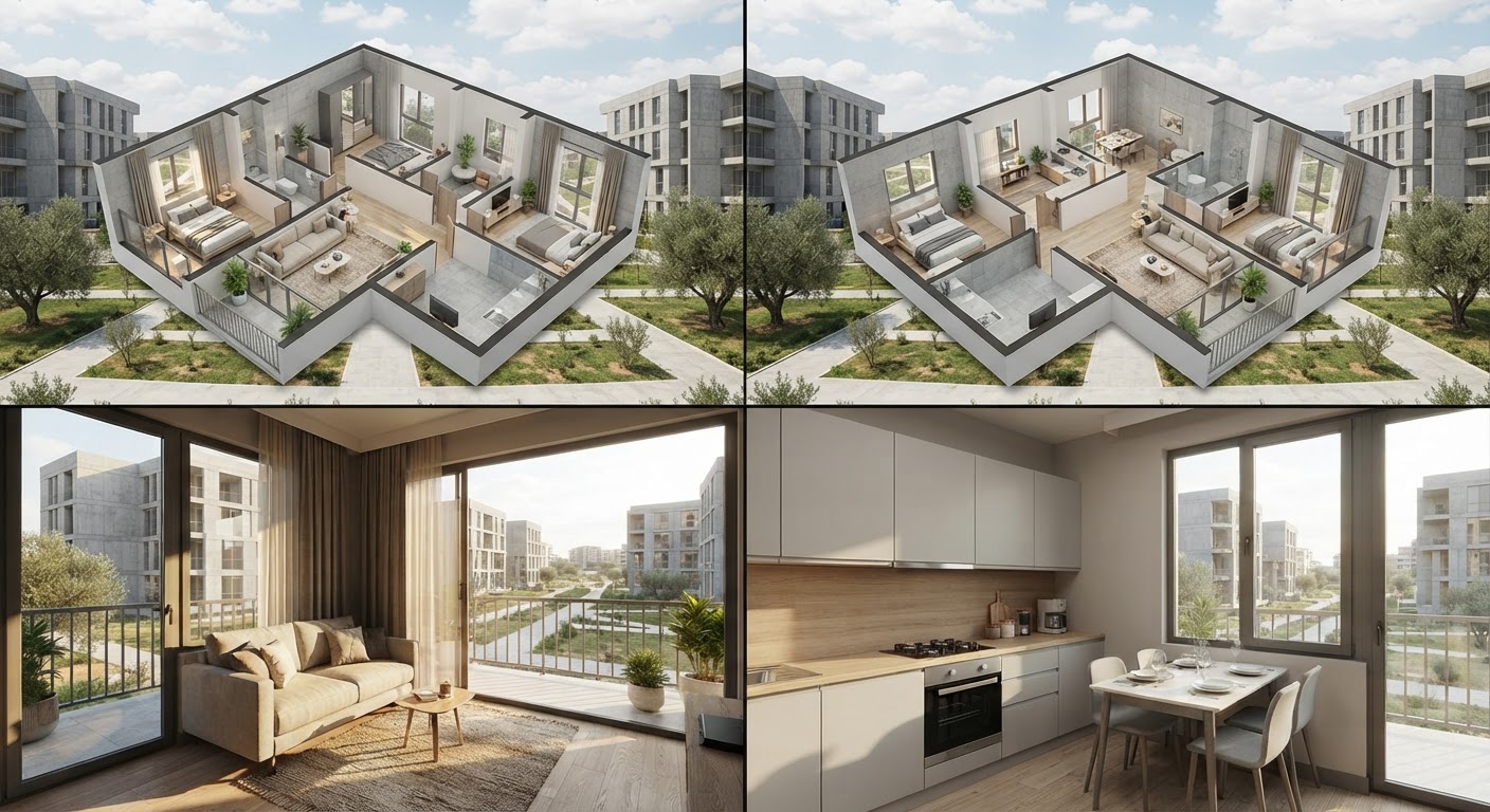 Tip daire ve plan varyasyonları için standart bir render sistematiği kurmak — ArchiRend AI görseli