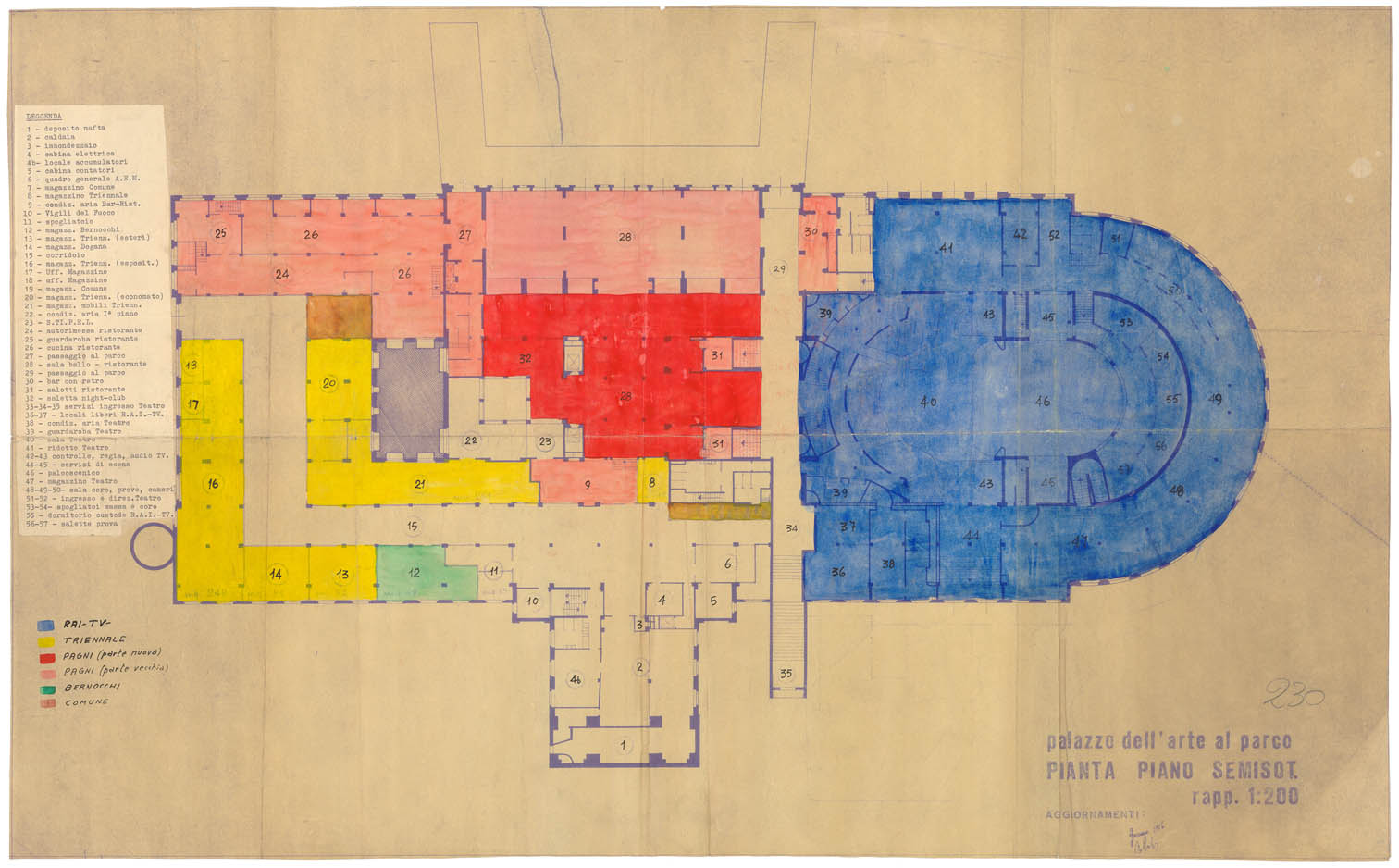 Pianta del piano parco del Palazzo dell'Arte - 11a Triennale di Milano 1957