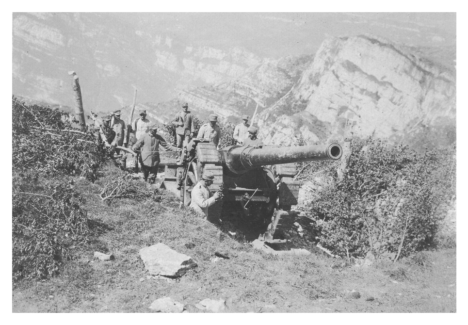 Cannone da 149A Armstrong in postazione alle Colme del Vignola. Agosto 1916 [190B/62]