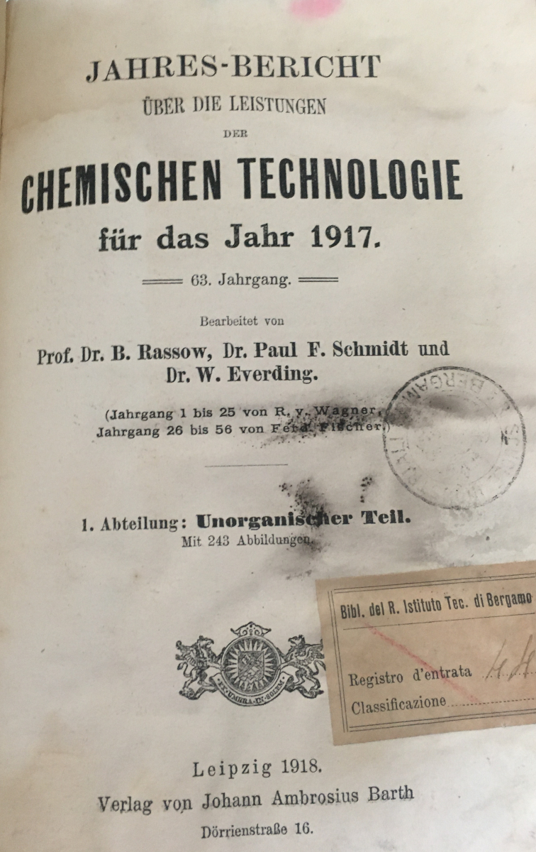Volume Istituto industriale di Bergamo 1917 pagina volume