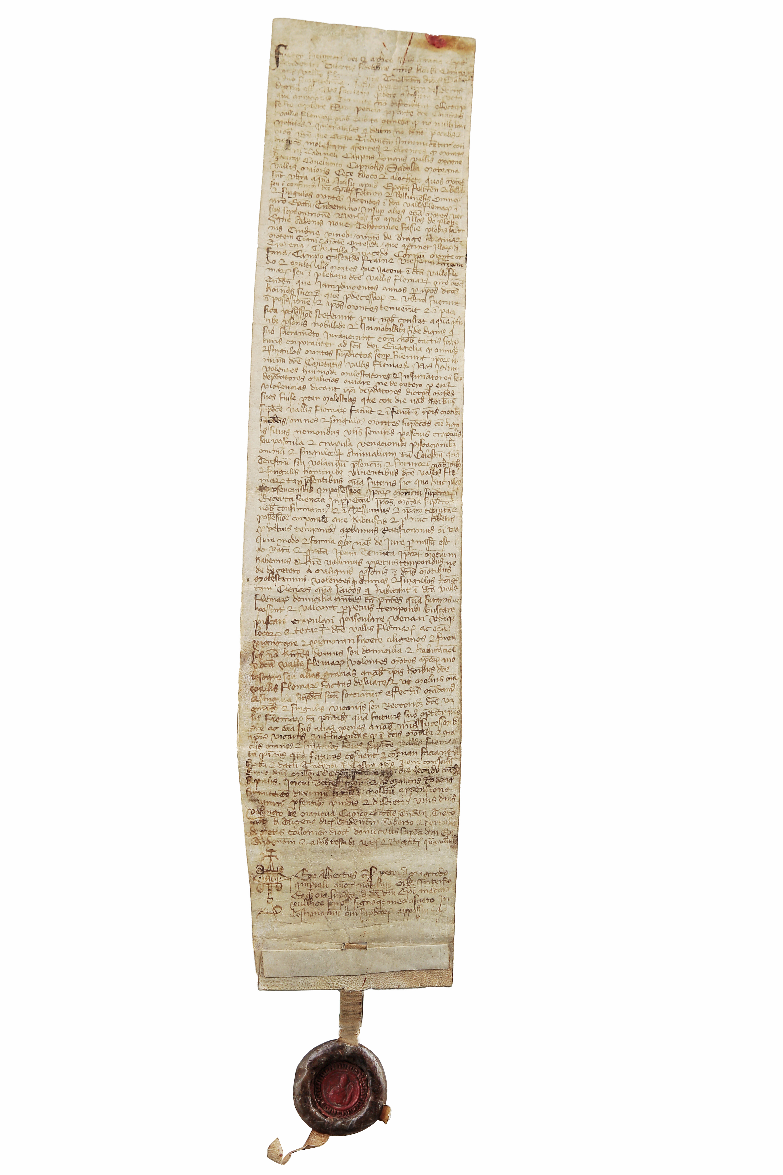 AMCF, cassetto A, 1. Enrico di Metz, principe vescovo di Trento, riconosce alla Comunità il privilegio di poter liberamente cacciare, pescare, condurre al pascolo ed usufruire dei prodotti del bosco definendo i confini. Trento, 1314, aprile 2, ind. XII