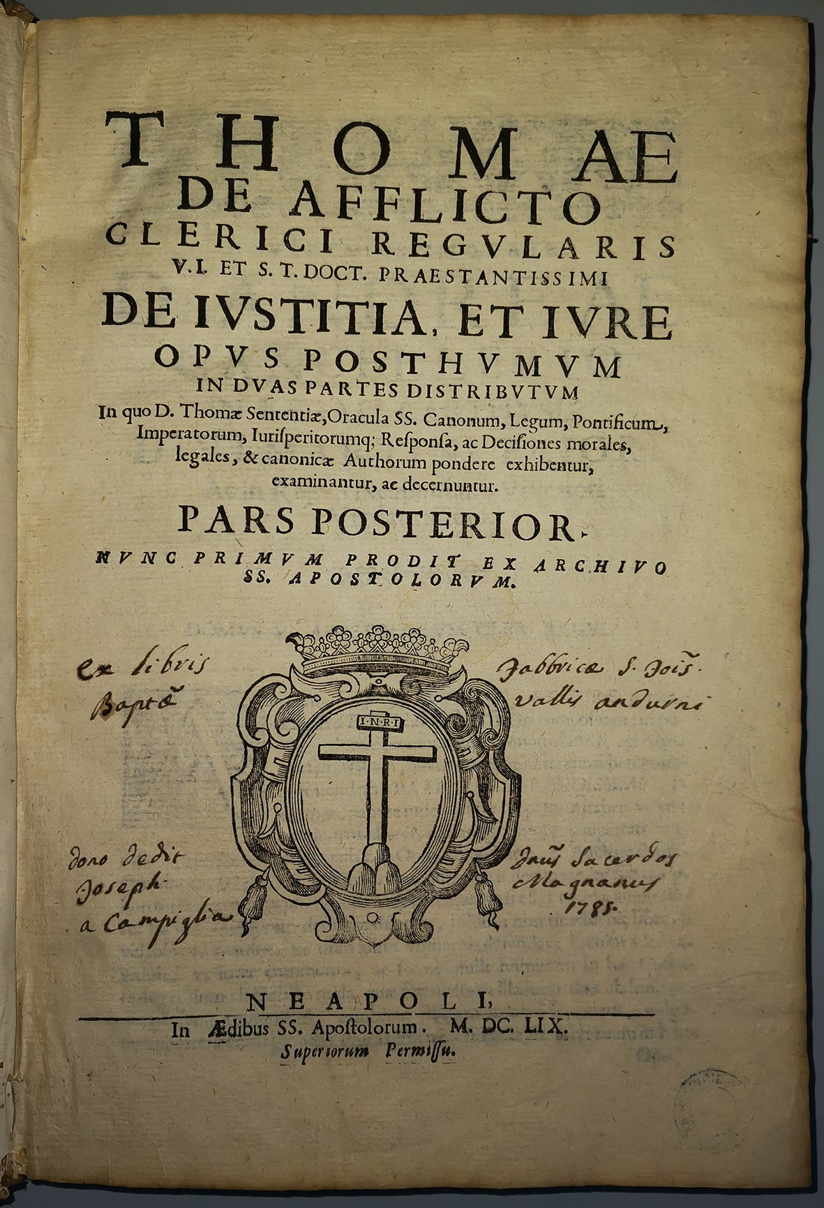Il frontespizio del "De iustitia et iure", primo volume.