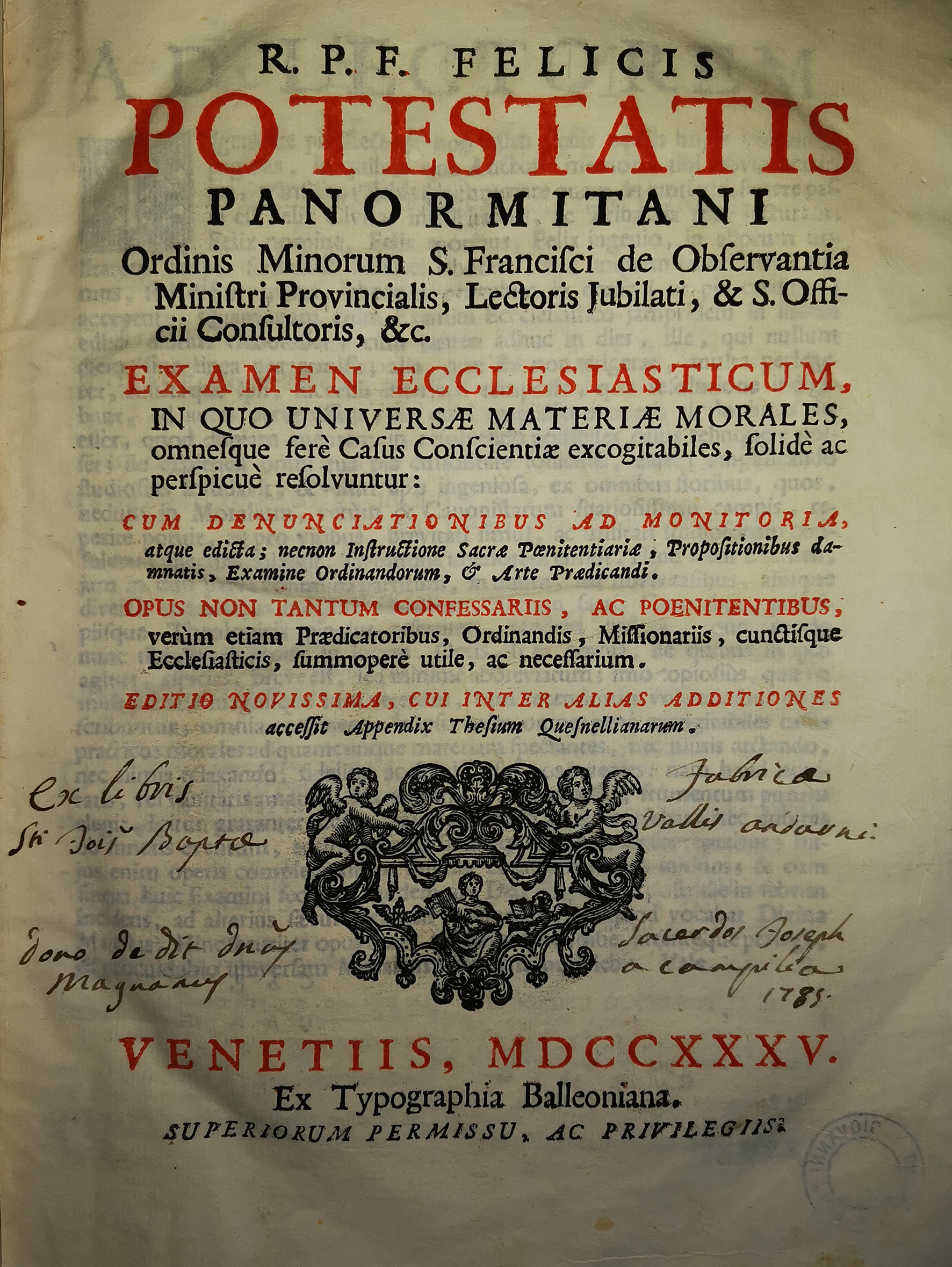 L'Examen ecclesiasticum del 1735