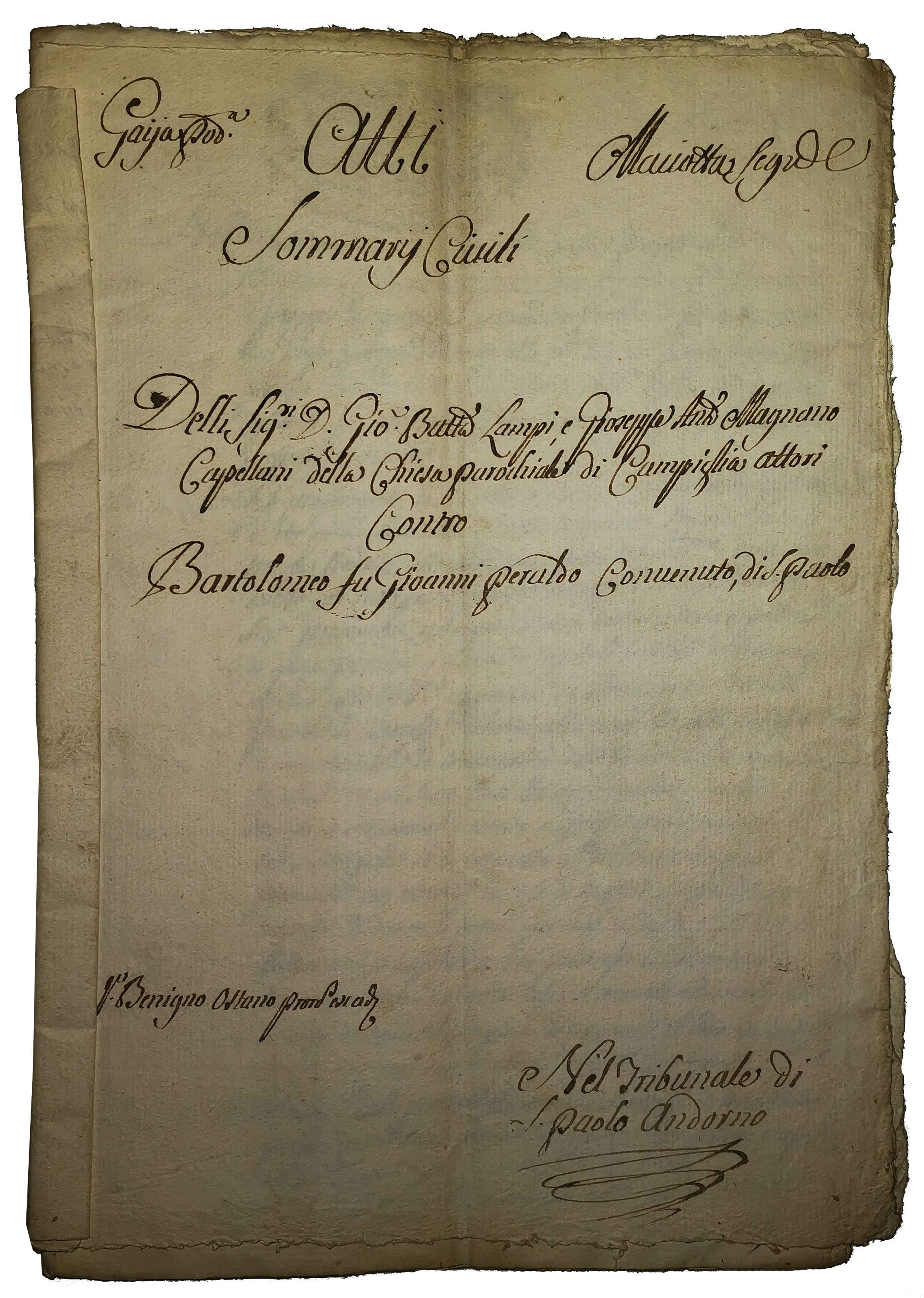 Il fascicolo della lite del 1769.