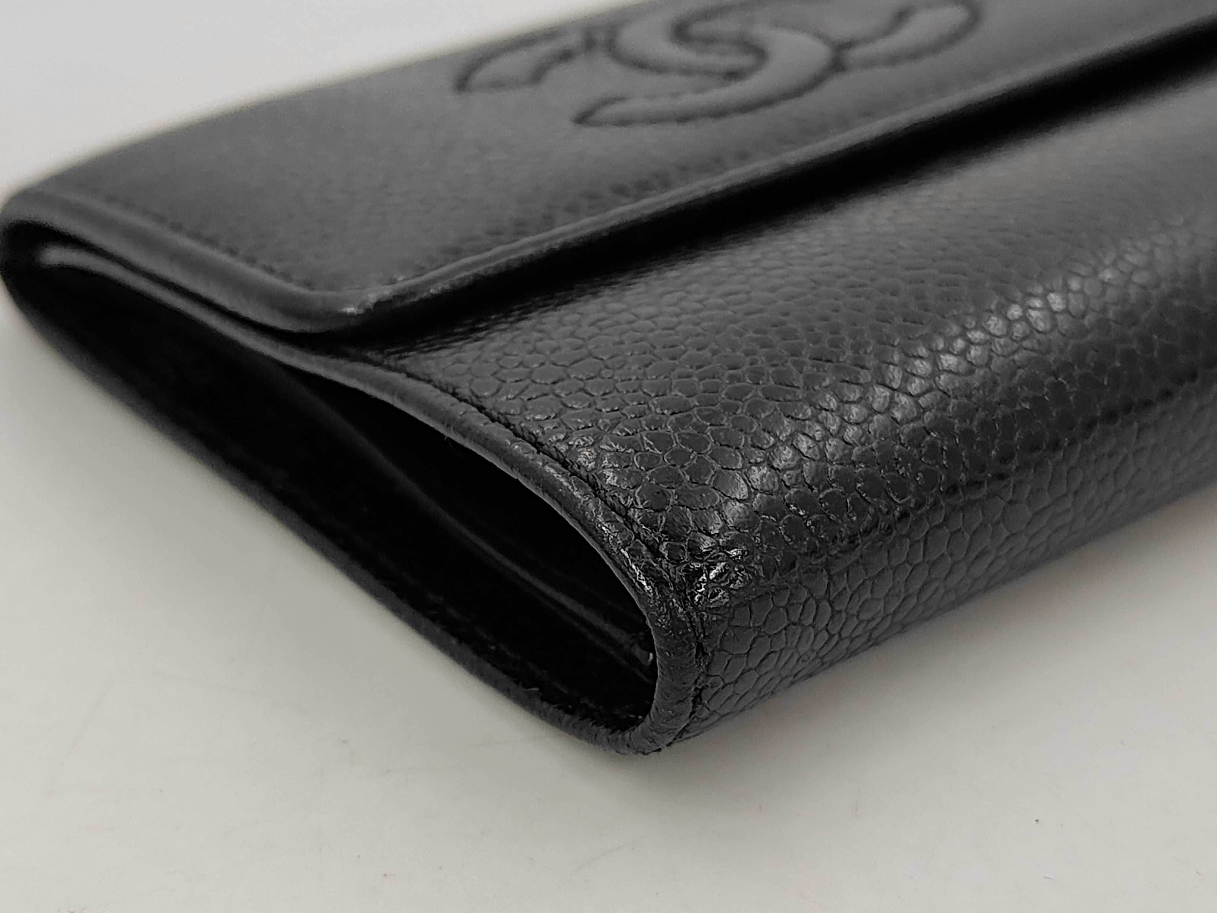 Coco Mark Black Caviar Leather Tri-fold Wallet with Seal, Serial Number 6 — view 4