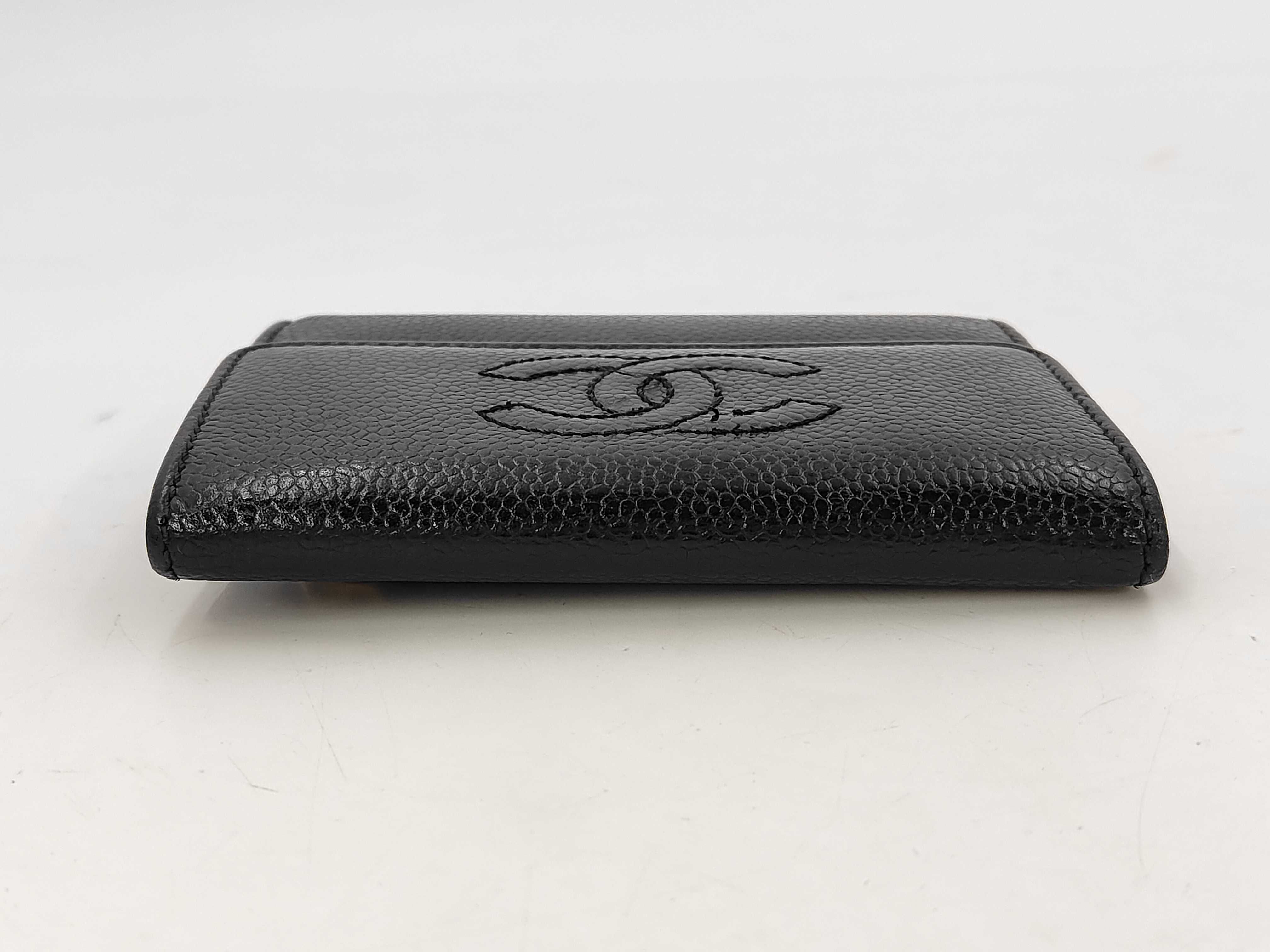 Coco Mark Black Caviar Leather Tri-fold Wallet with Seal, Serial Number 6 — view 6