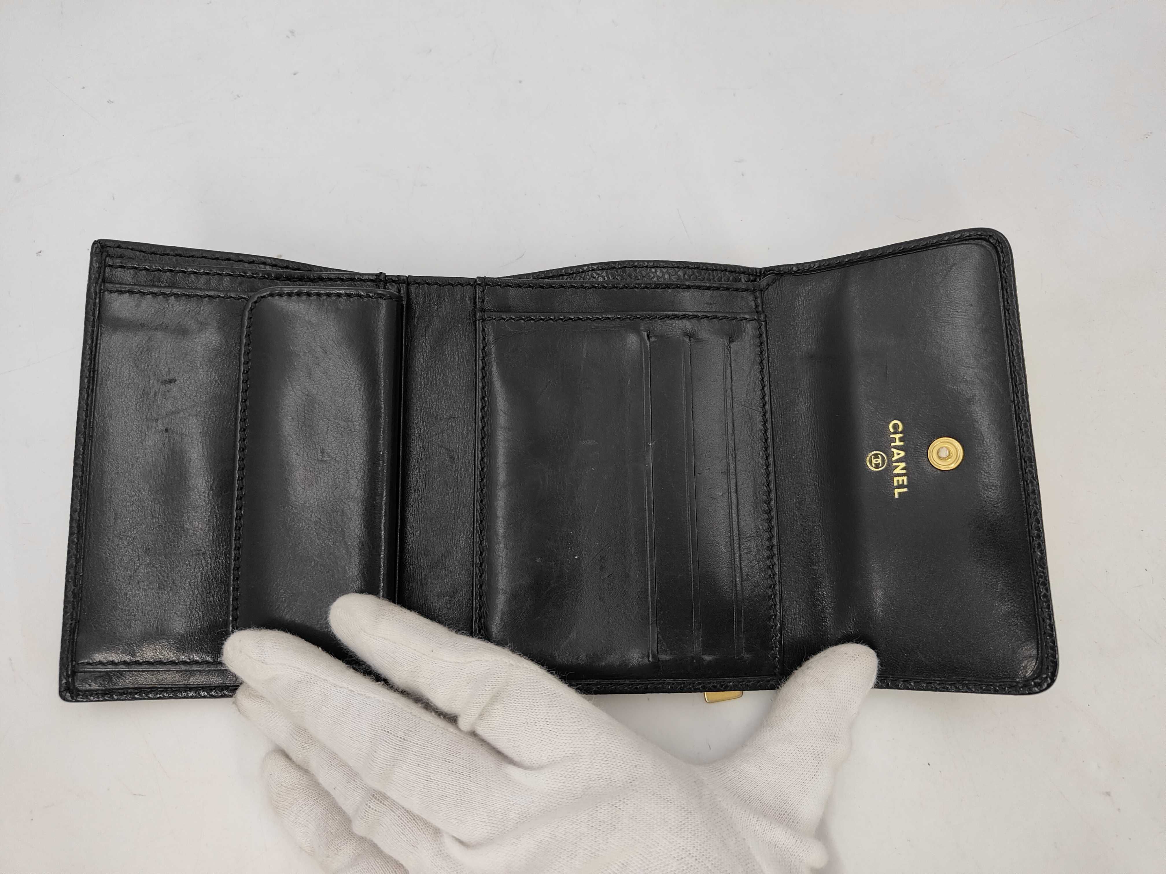 Coco Mark Black Caviar Leather Tri-fold Wallet with Seal, Serial Number 6 — view 7