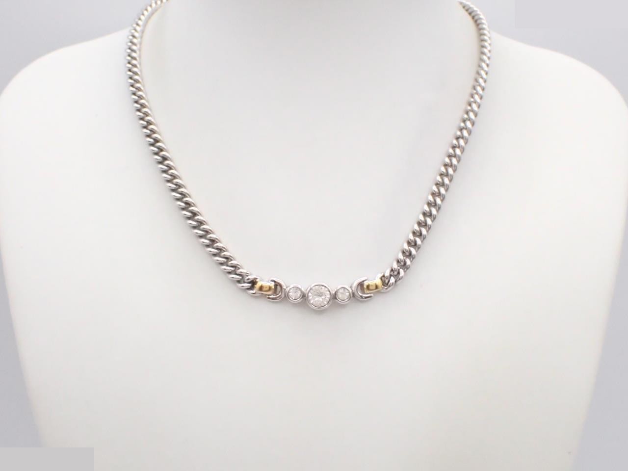 Rhinestone necklace, silver, approximately 42cm in length — view 3