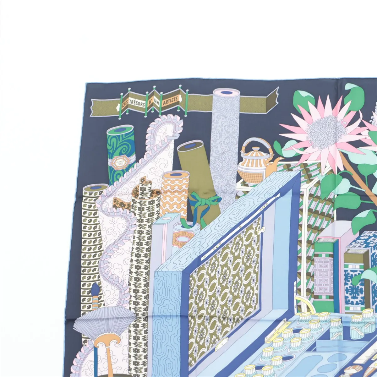 Carre 90 Les tresors d un Artiste An Artist's Treasure Scarf Silk Navy — view 2