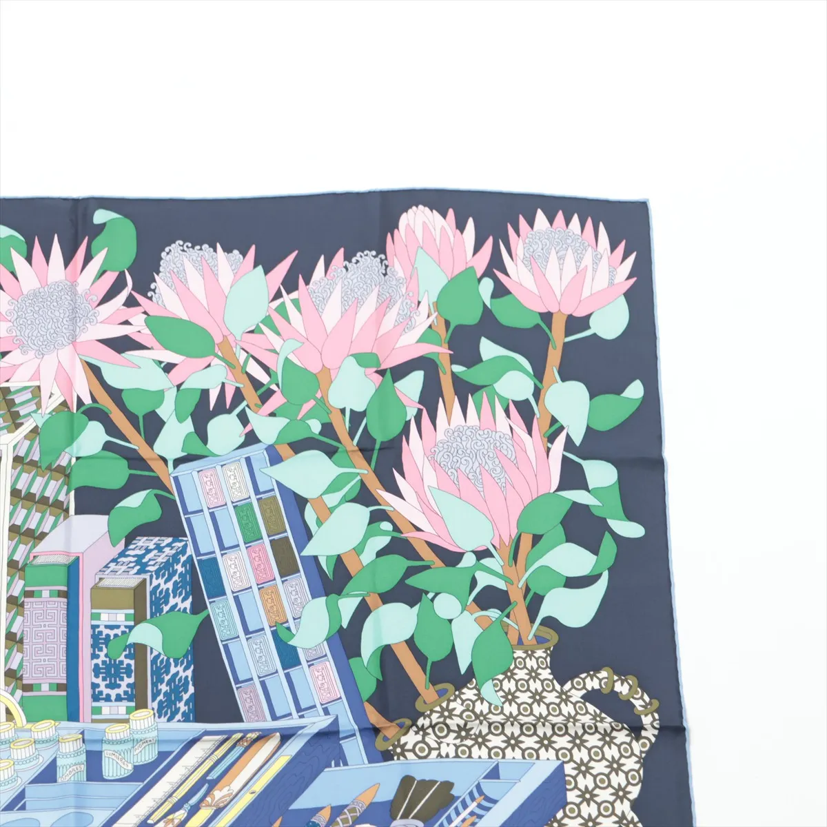 Carre 90 Les tresors d un Artiste An Artist's Treasure Scarf Silk Navy — view 3