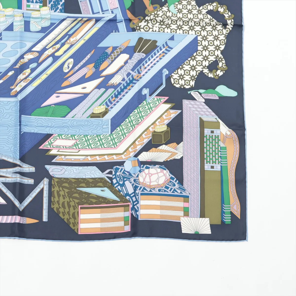 Carre 90 Les tresors d un Artiste An Artist's Treasure Scarf Silk Navy — view 4