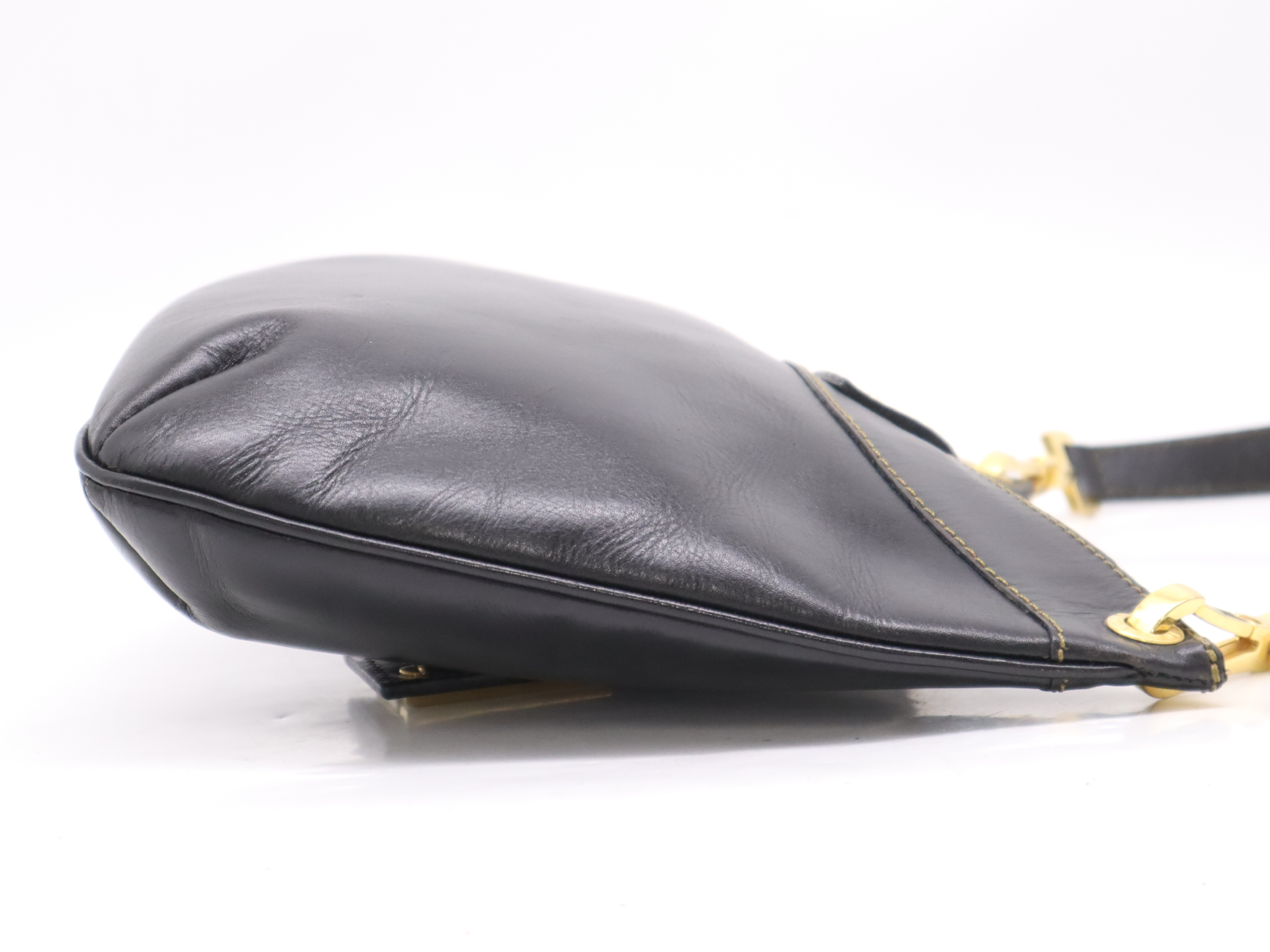 leather shoulder bag black GD metal fittings shoulder bag — view 5