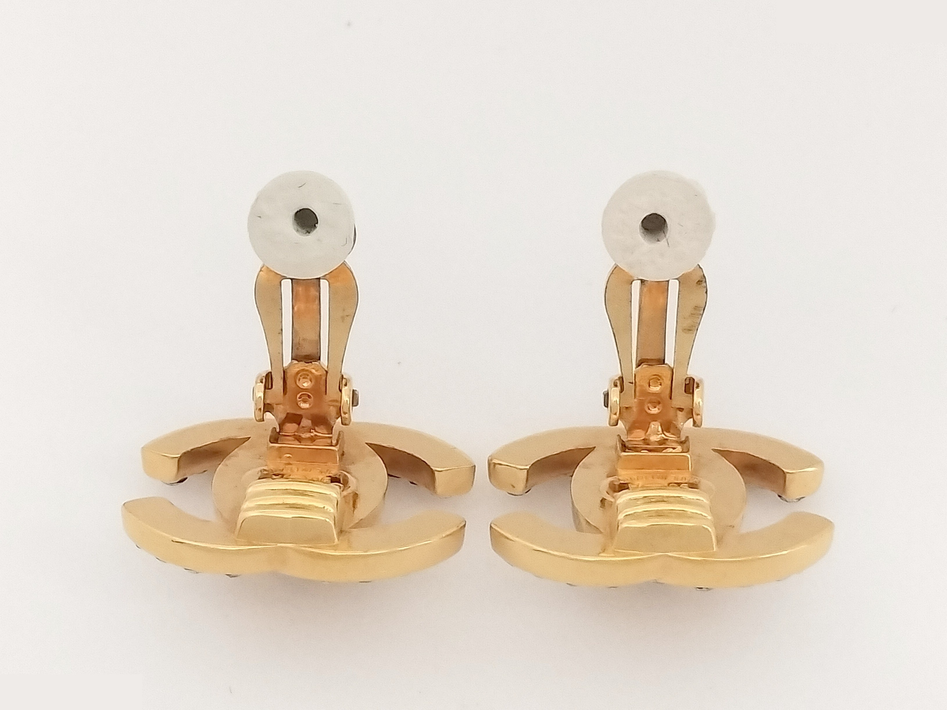 Coco Turnlock Rhinestone Gold Earrings — view 3