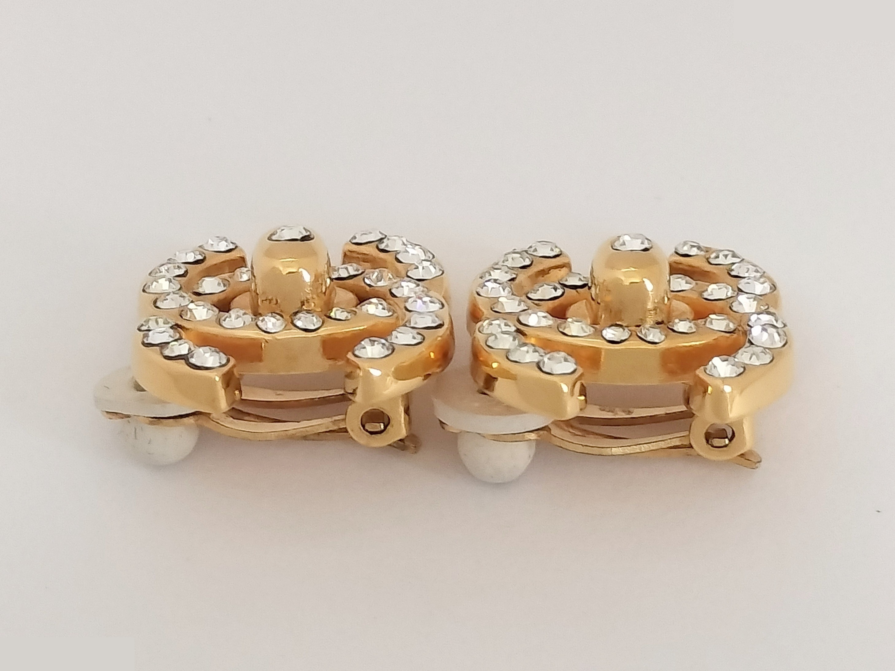 Coco Turnlock Rhinestone Gold Earrings — view 5