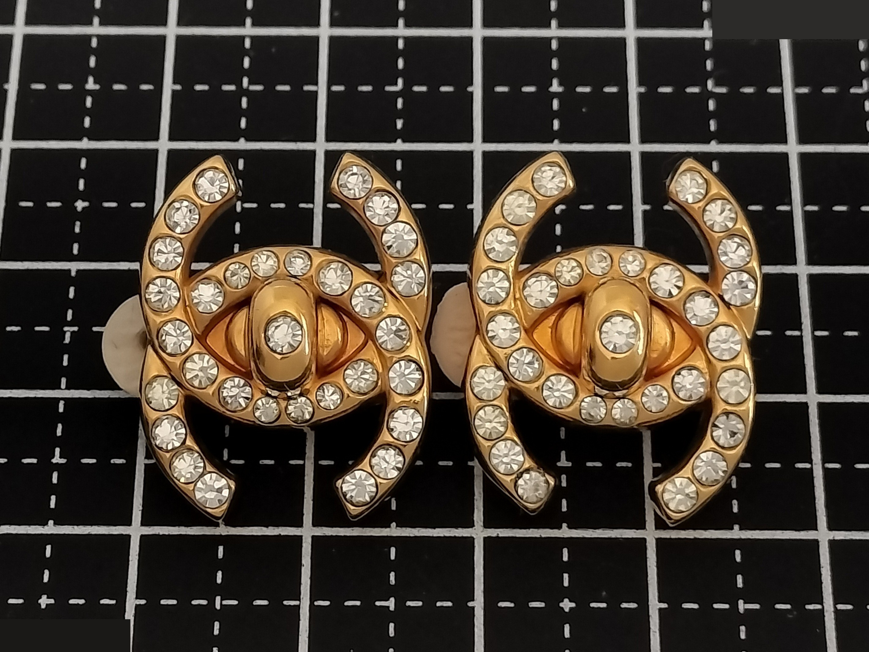 Coco Turnlock Rhinestone Gold Earrings — view 6