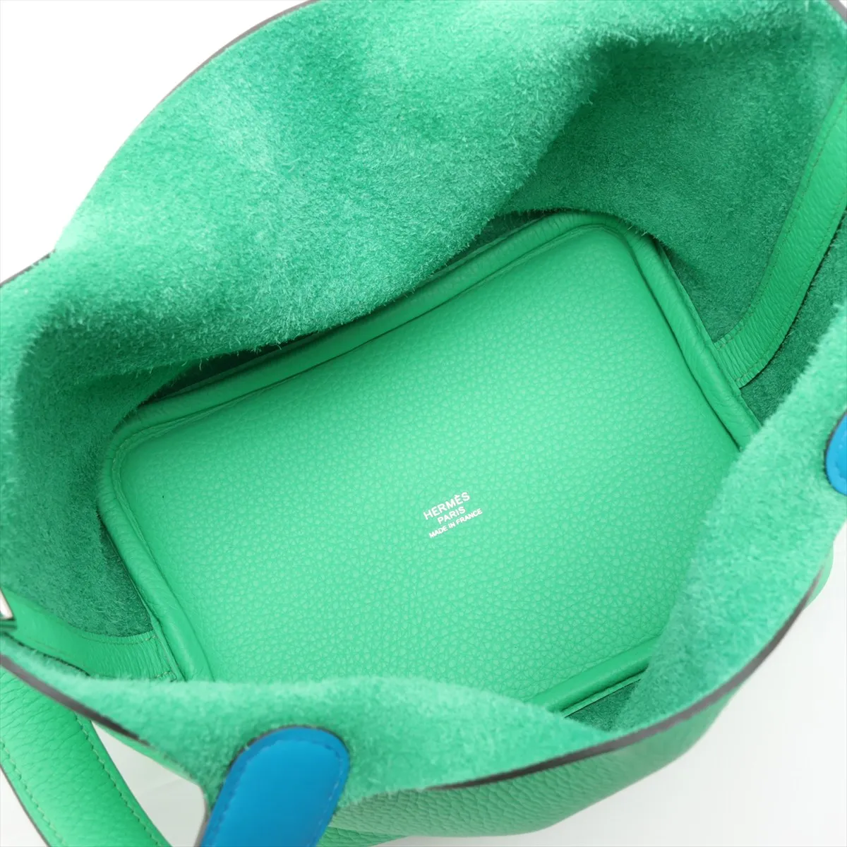 Hermès Picotin Lock 18 PM Eclat Taurillon Clemence Vert Comice x Blue Frida Silver Hardware K: 2025 — view 7