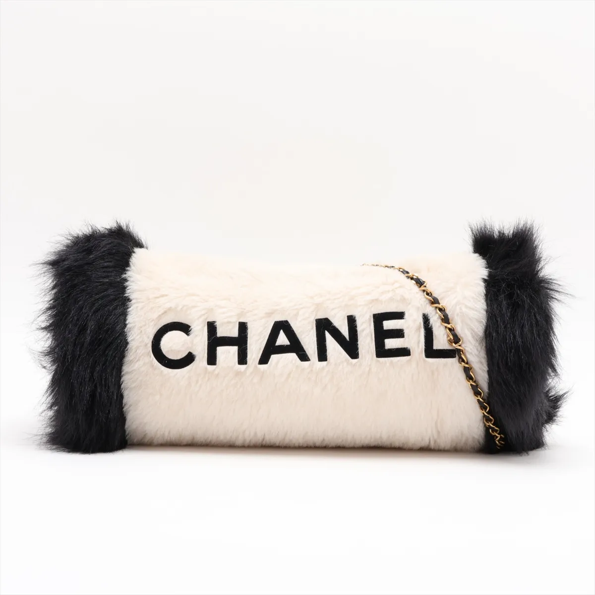 Logo Fur Chain Shoulder Bag Hand Warmer White x Black Gold Hardware (Aftermarket Repair)