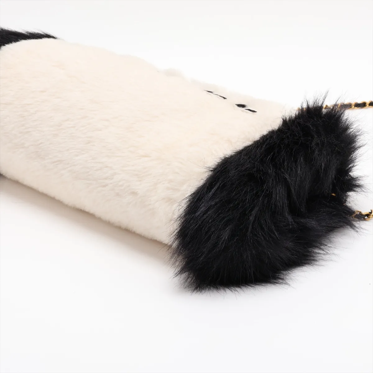 Logo Fur Chain Shoulder Bag Hand Warmer White x Black Gold Hardware (Aftermarket Repair) — view 3