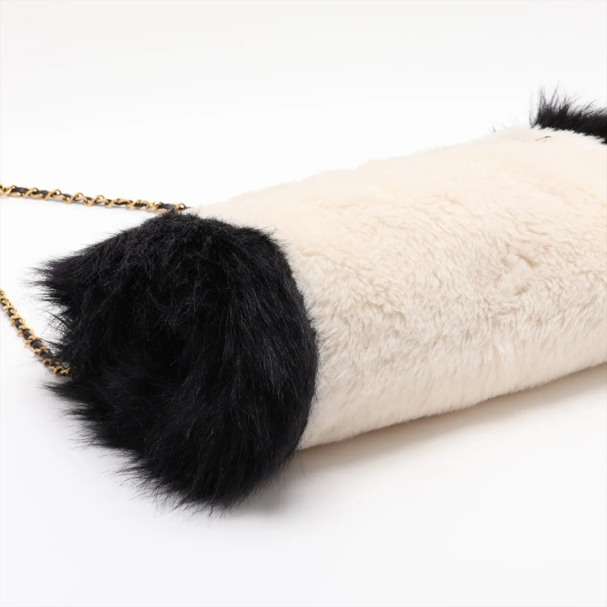 Logo Fur Chain Shoulder Bag Hand Warmer White x Black Gold Hardware (Aftermarket Repair) — view 4