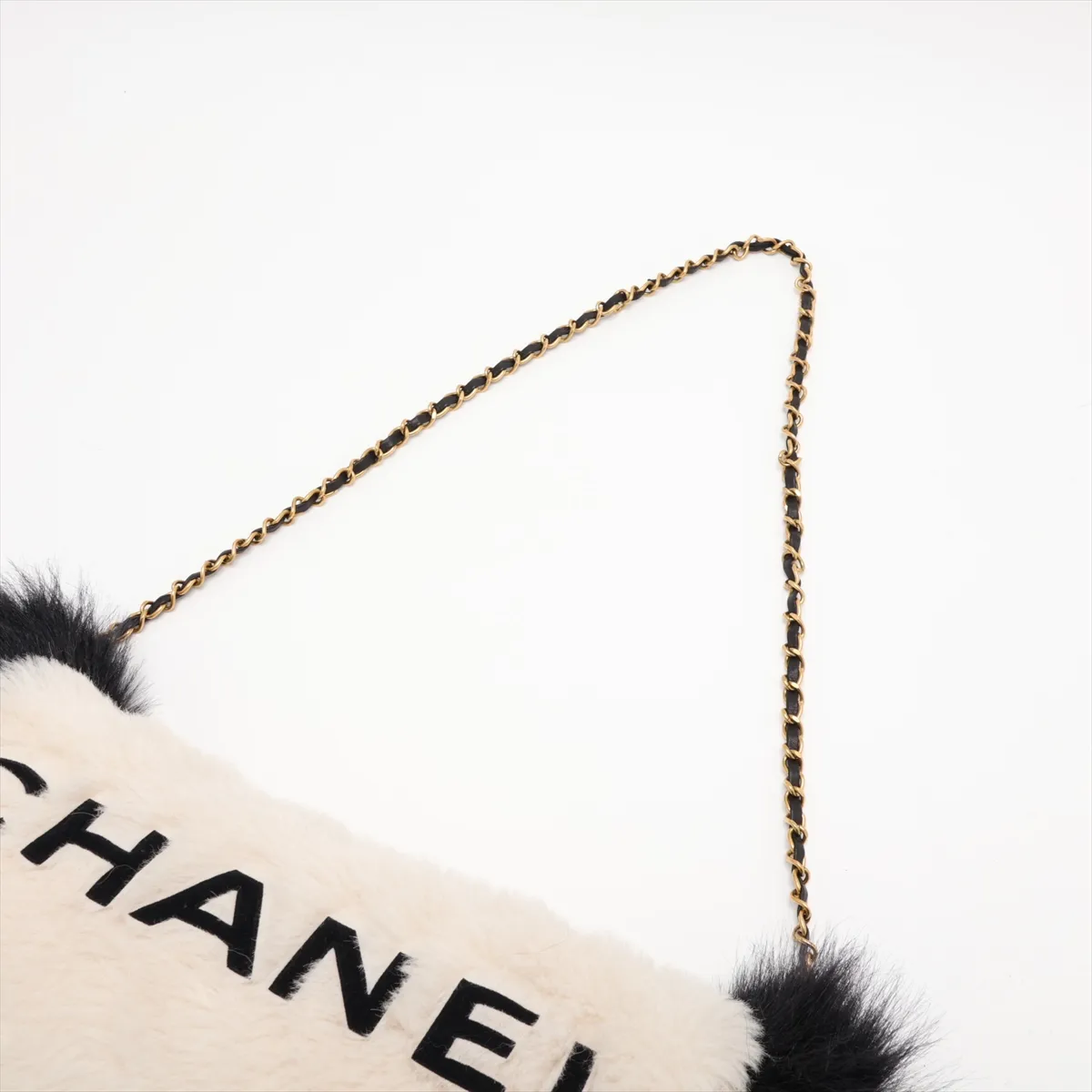 Logo Fur Chain Shoulder Bag Hand Warmer White x Black Gold Hardware (Aftermarket Repair) — view 5