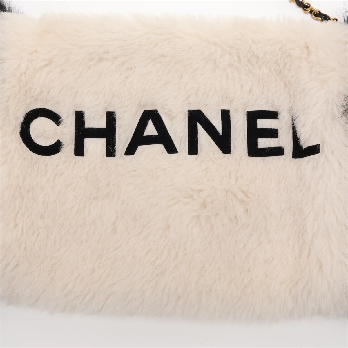 Logo Fur Chain Shoulder Bag Hand Warmer White x Black Gold Hardware (Aftermarket Repair) — view 7
