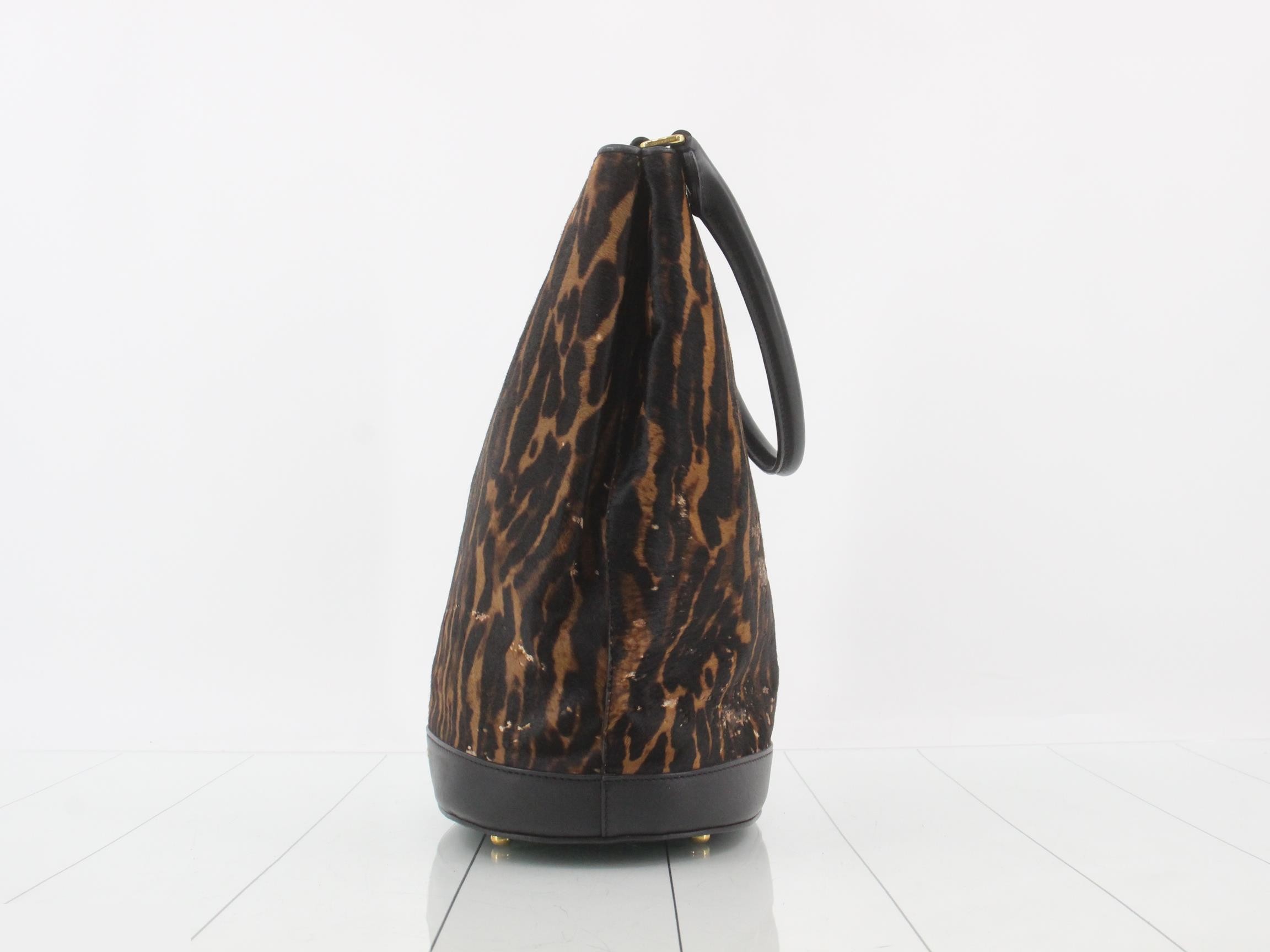 Calfskin leather leopard print tote bag with pouch — view 3