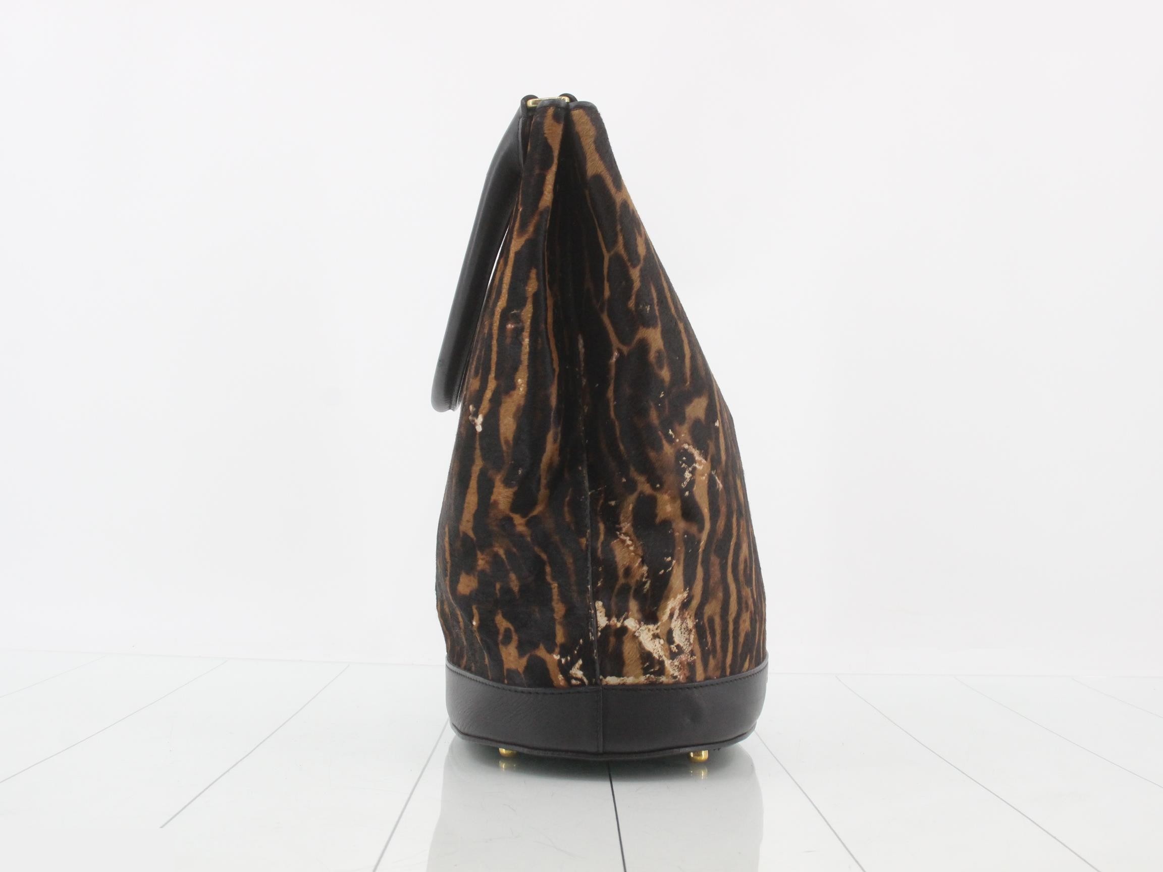 Calfskin leather leopard print tote bag with pouch — view 4
