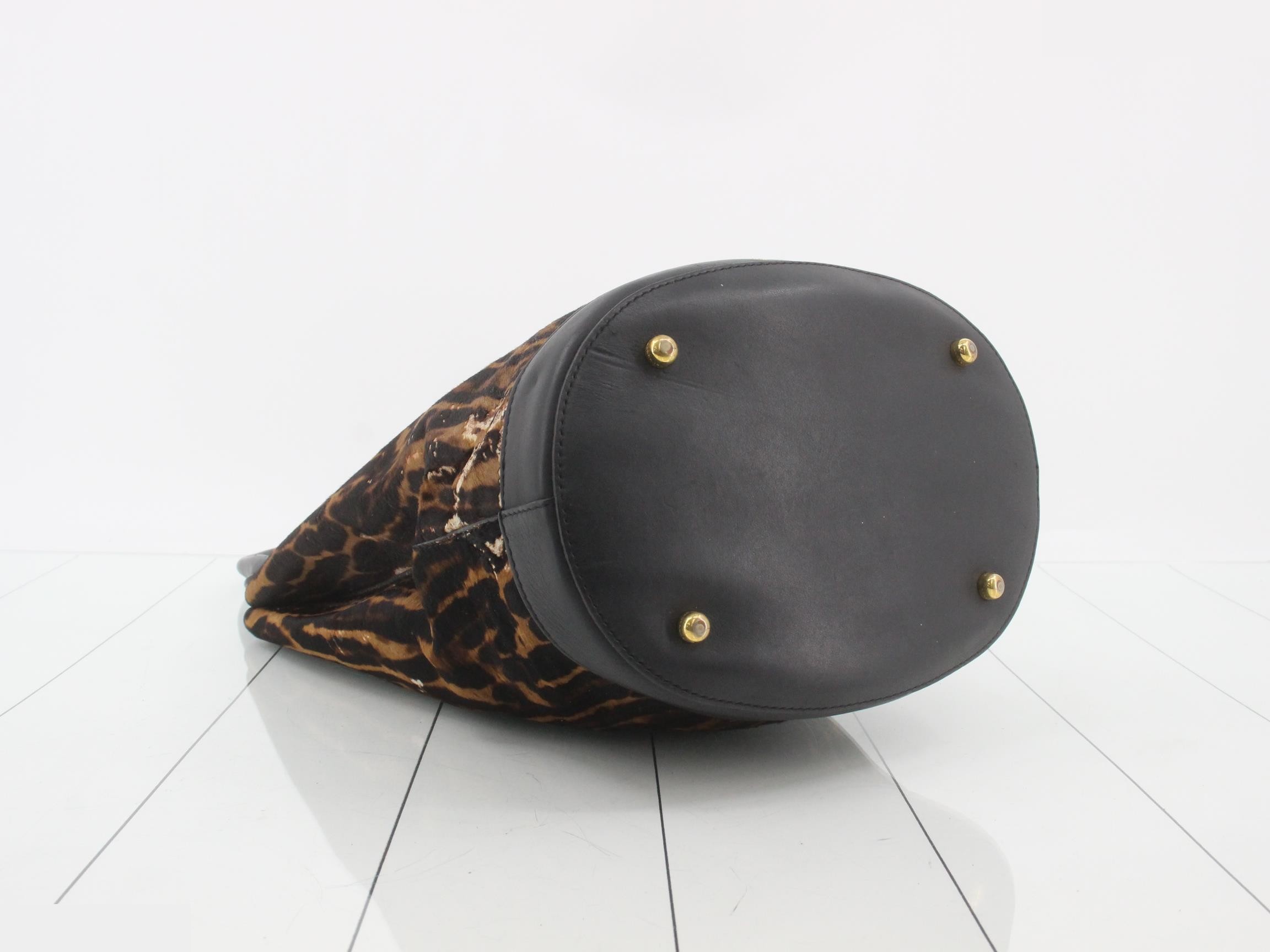Calfskin leather leopard print tote bag with pouch — view 5