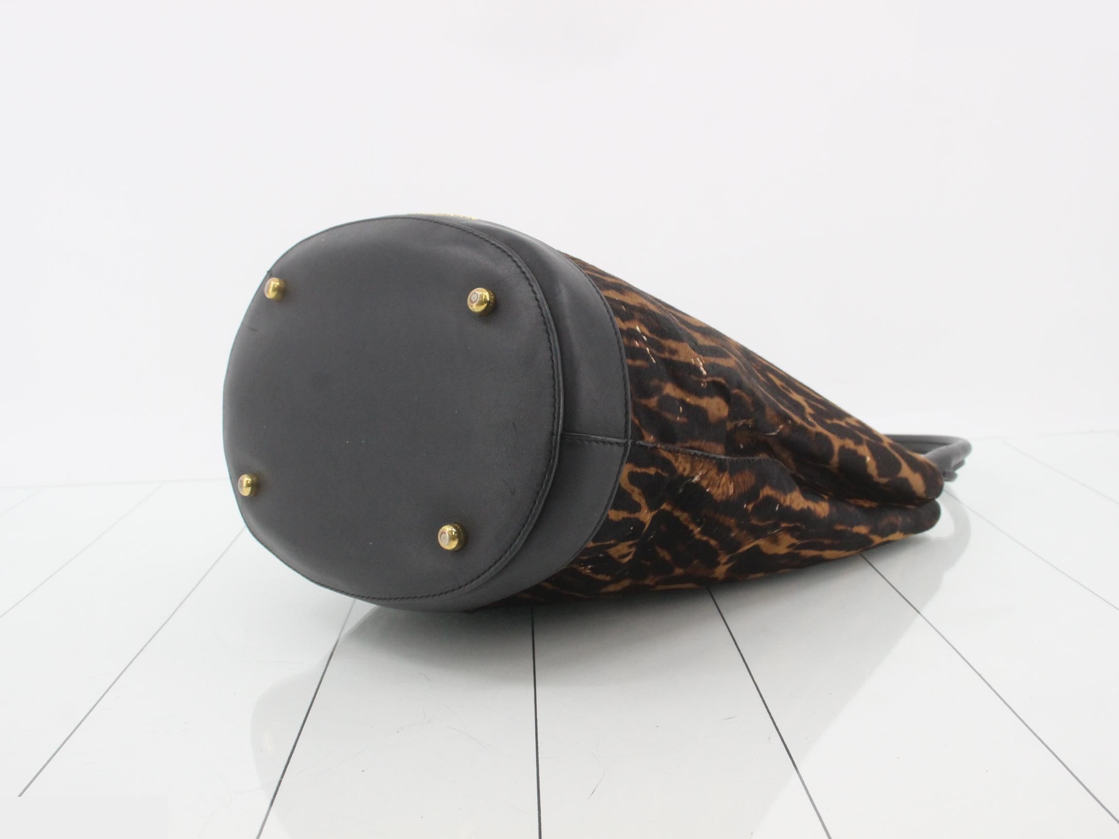 Calfskin leather leopard print tote bag with pouch — view 6