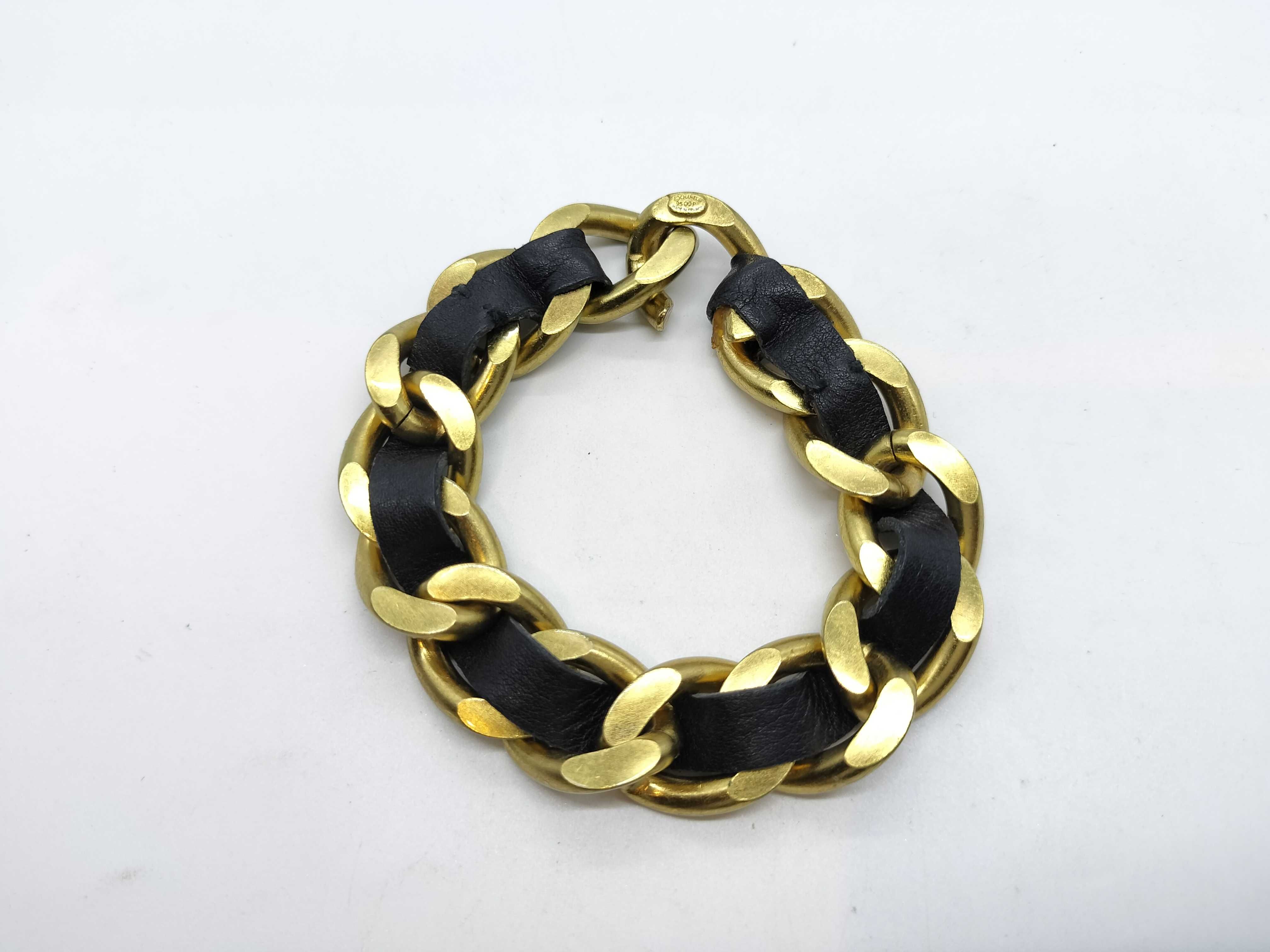 Sport 95P Logo Plate Chain Leather Choker Bracelet/Bangle — view 2