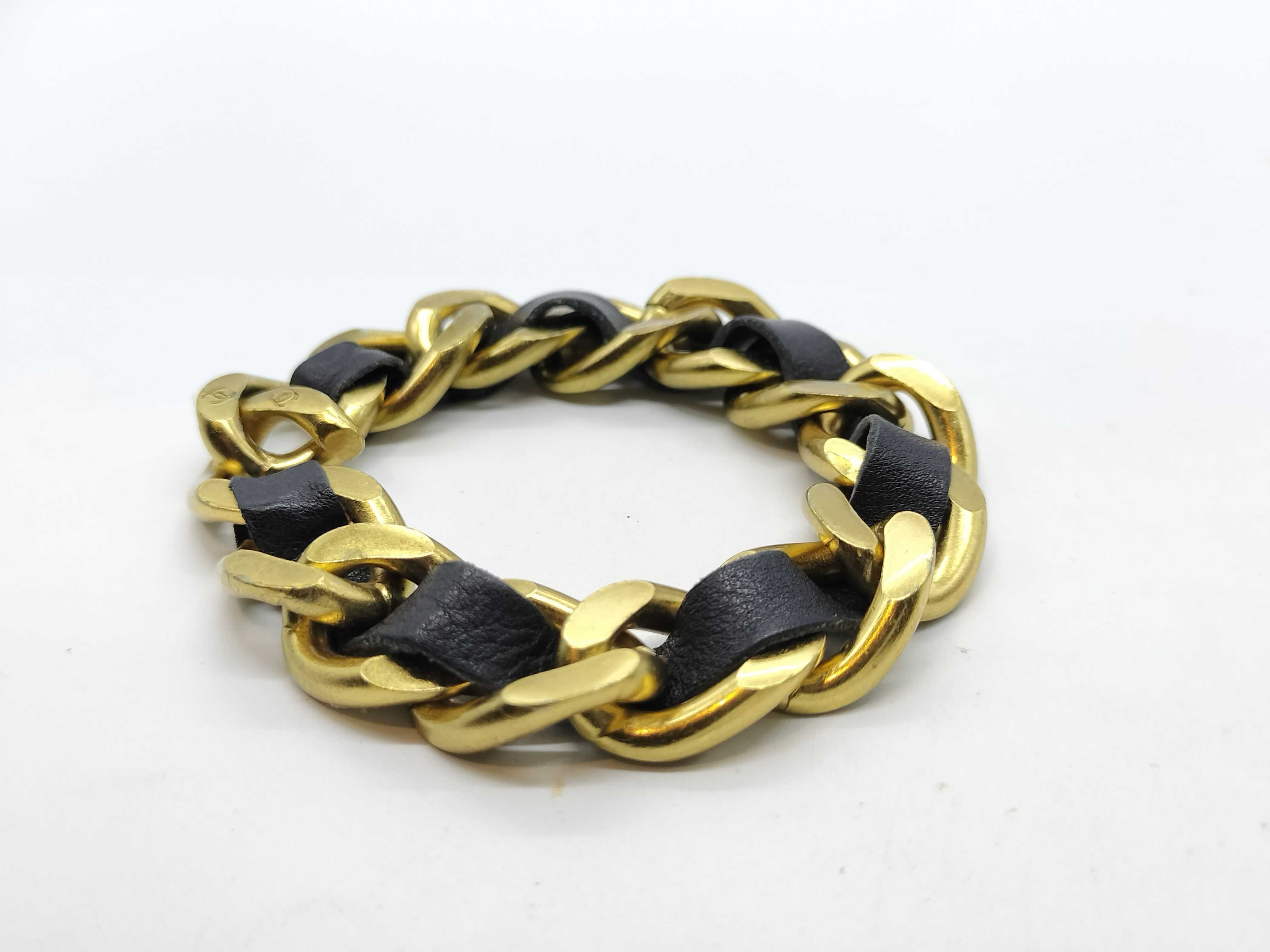 Sport 95P Logo Plate Chain Leather Choker Bracelet/Bangle — view 3