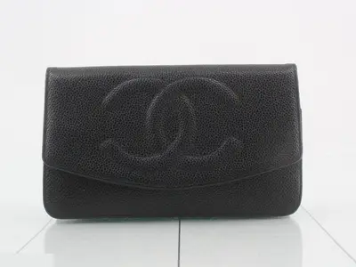 Long wallet, black, caviar leather