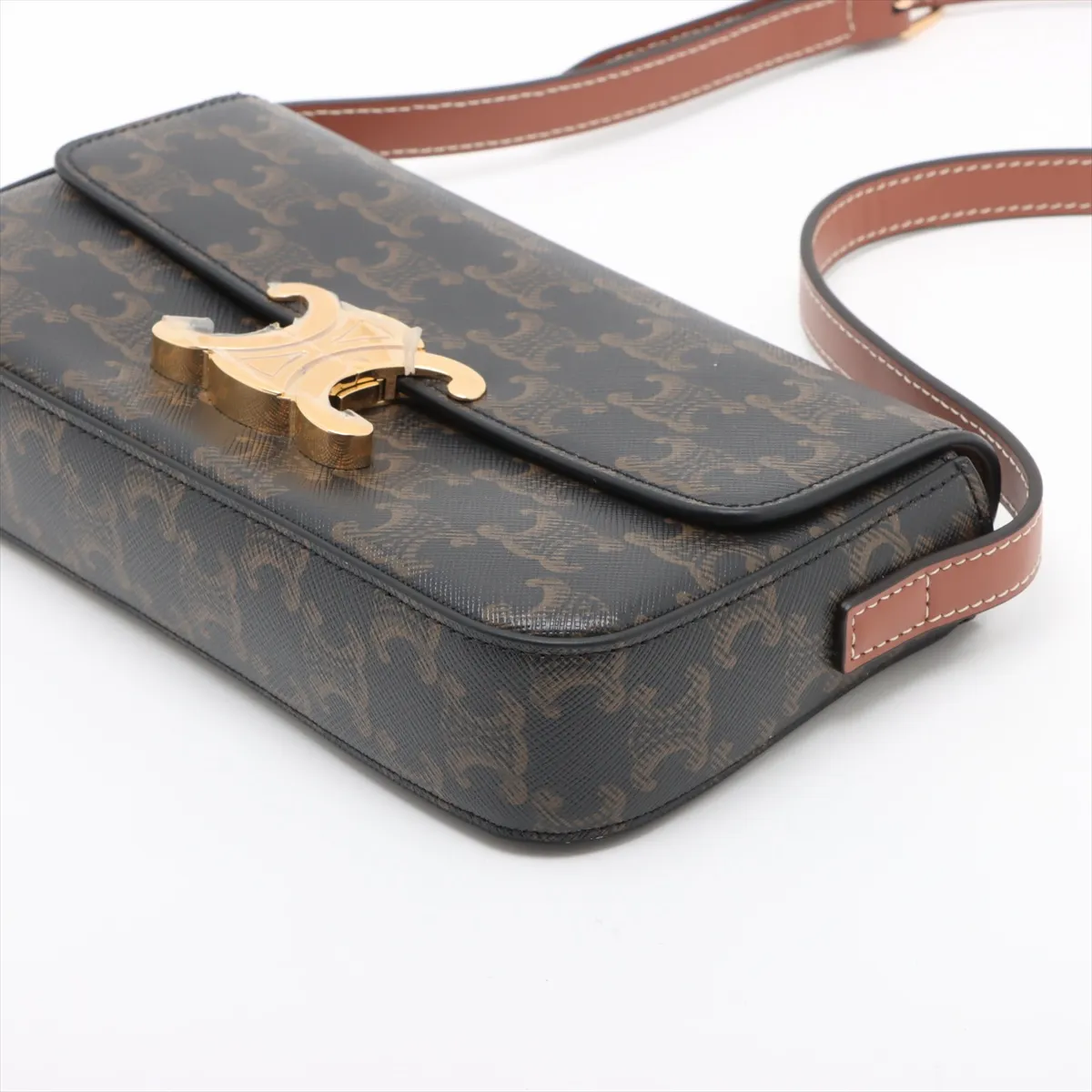 Triomphe Claude PVC x Leather Shoulder Bag Brown — view 3