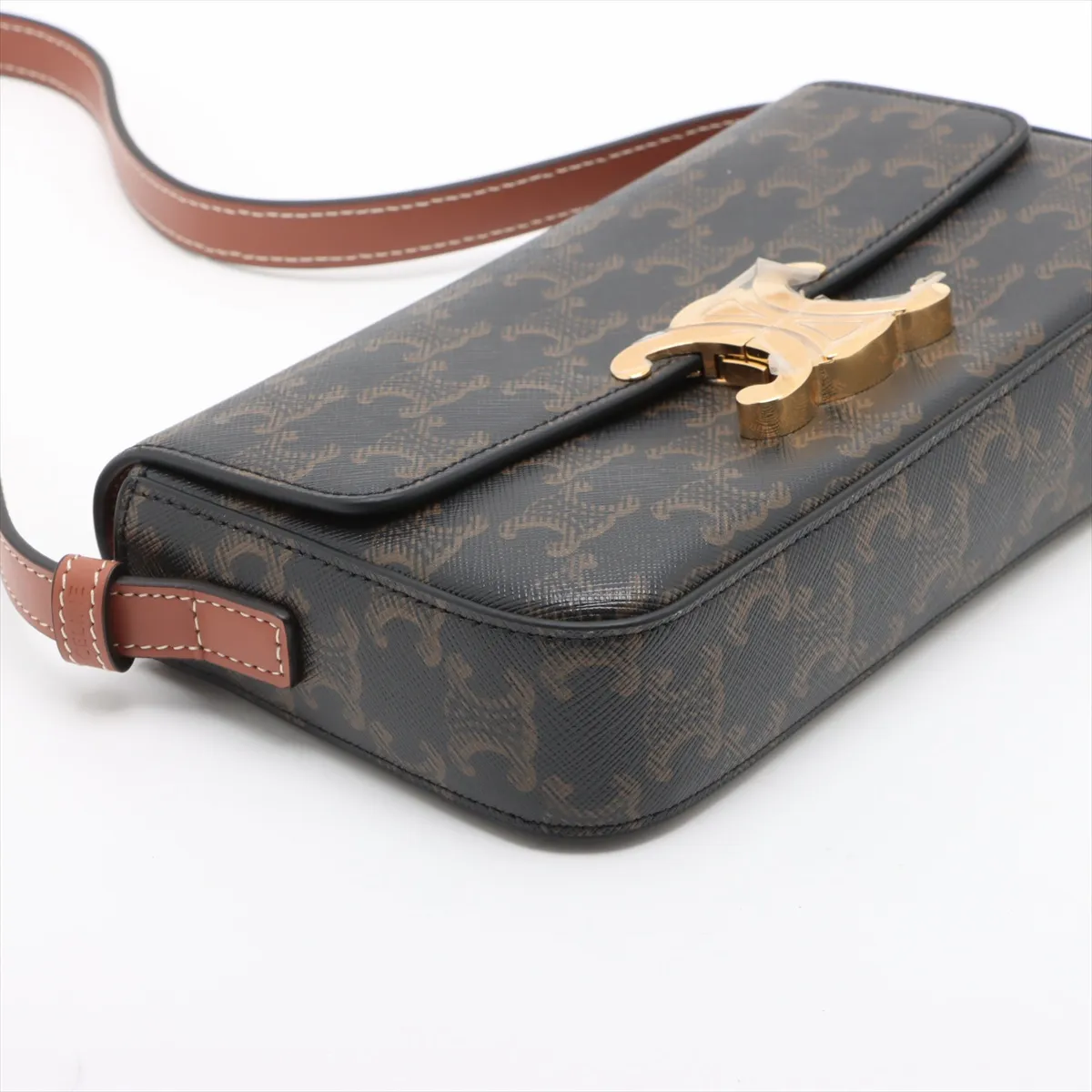 Triomphe Claude PVC x Leather Shoulder Bag Brown — view 4