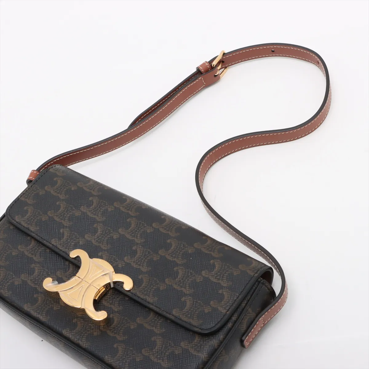 Triomphe Claude PVC x Leather Shoulder Bag Brown — view 5