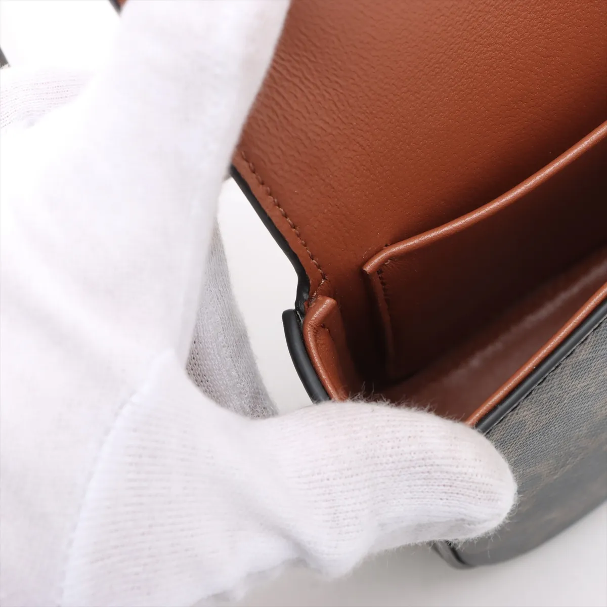 Triomphe Claude PVC x Leather Shoulder Bag Brown — view 9