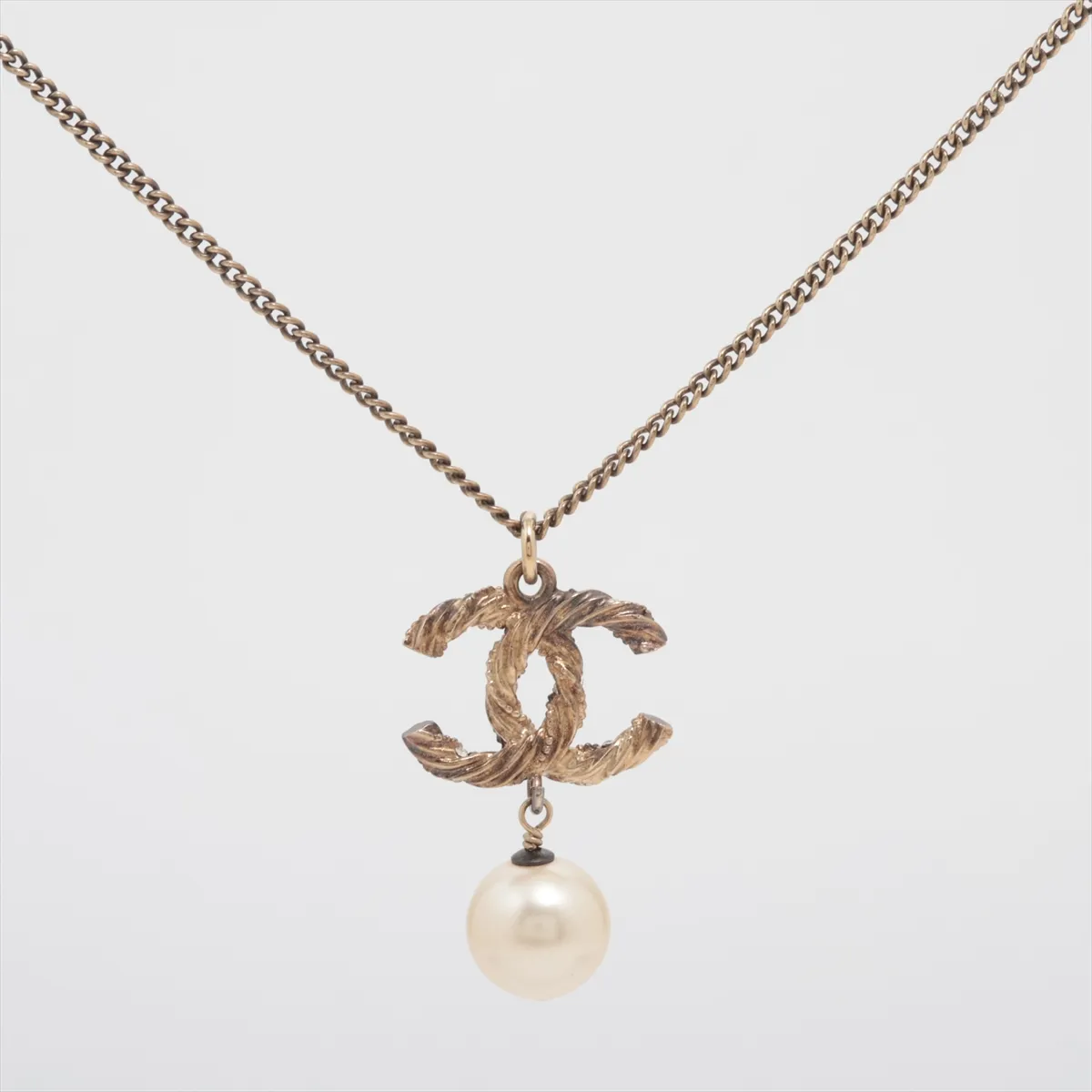 Coco Mark C14V Necklace, GP x Rhinestone x Faux Pearl, Gold, — view 2