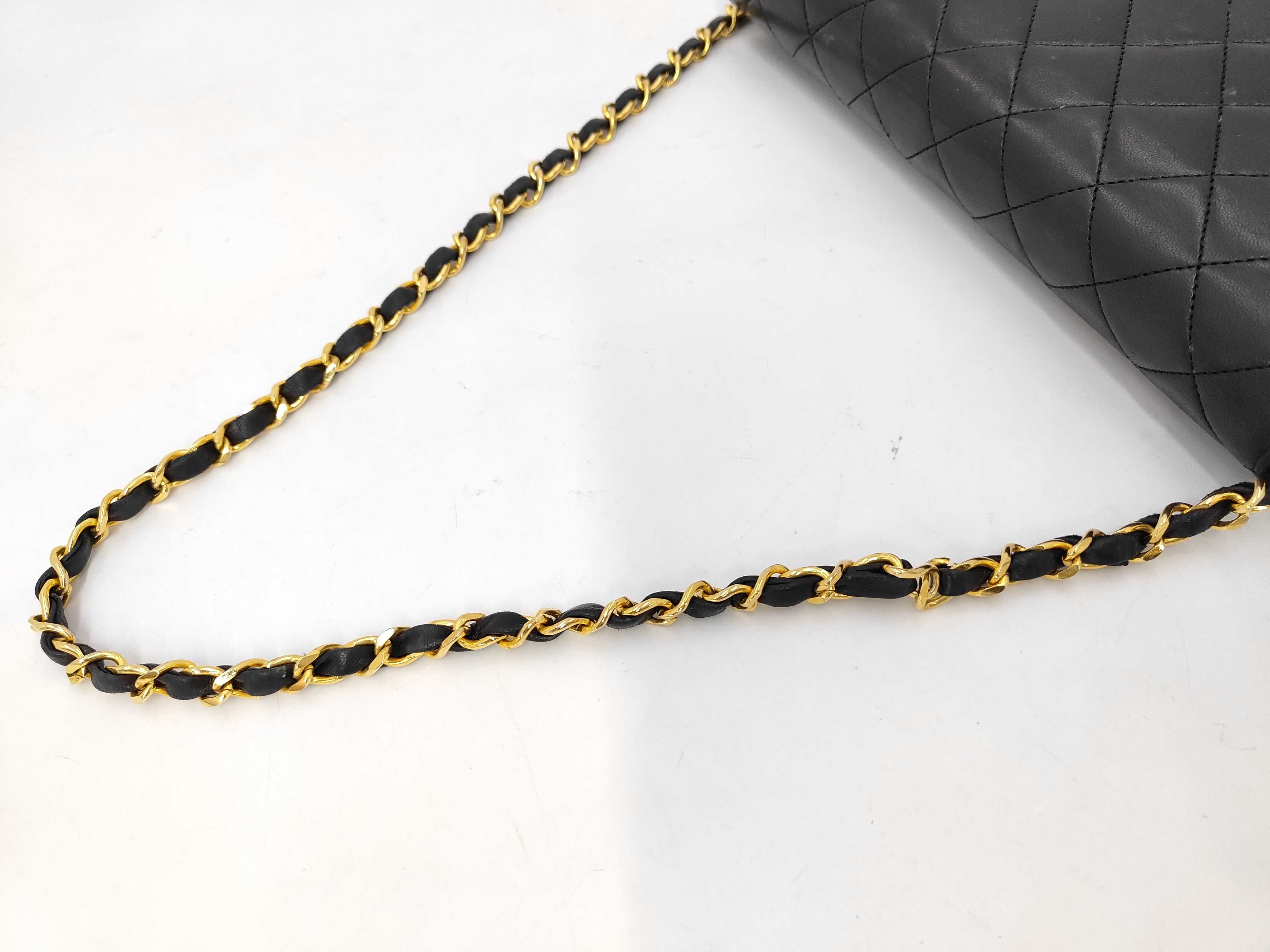 Double Flap Single Chain Shoulder Bag, Black, Gold Hardware — view 4