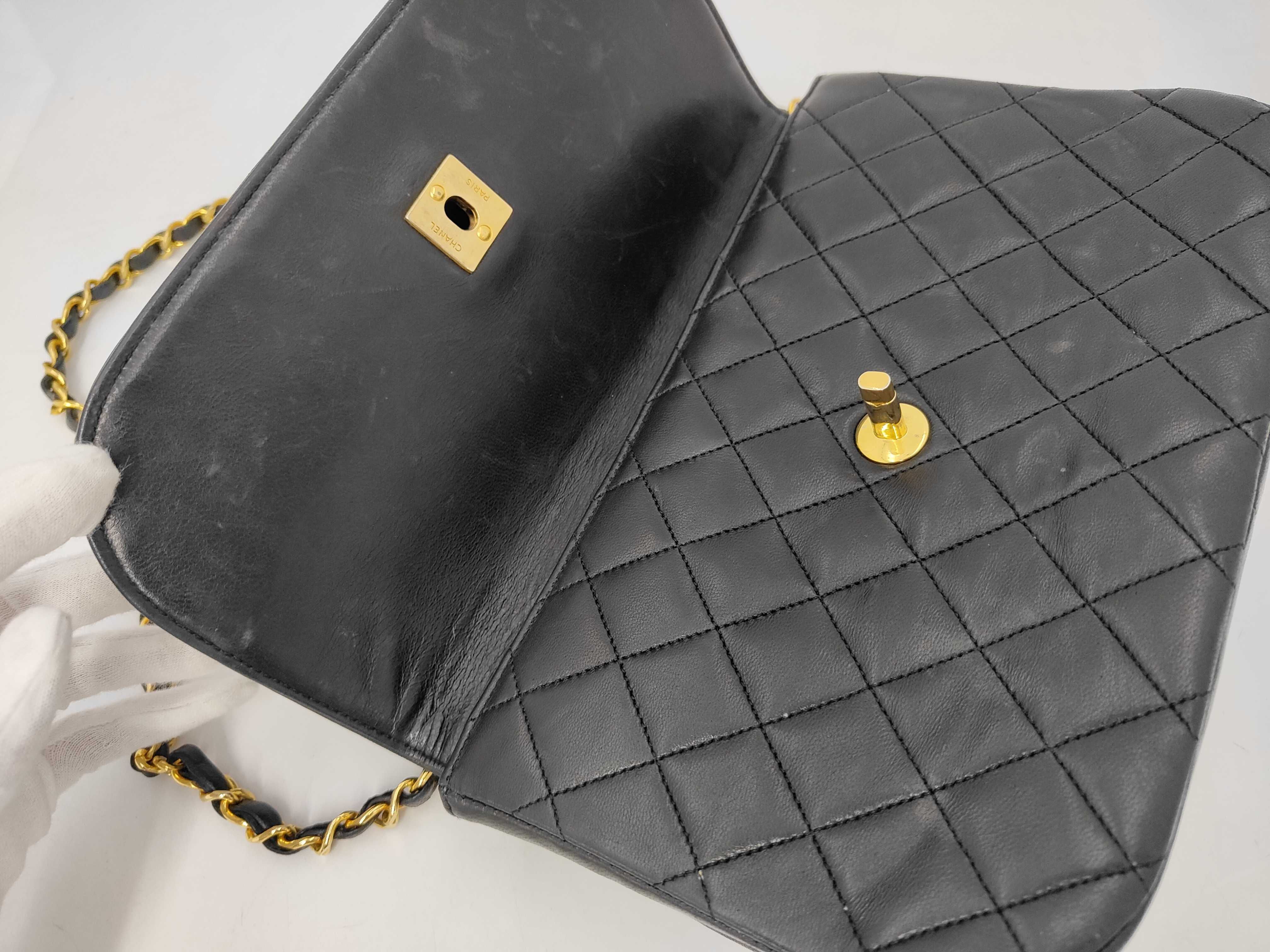 Double Flap Single Chain Shoulder Bag, Black, Gold Hardware — view 8